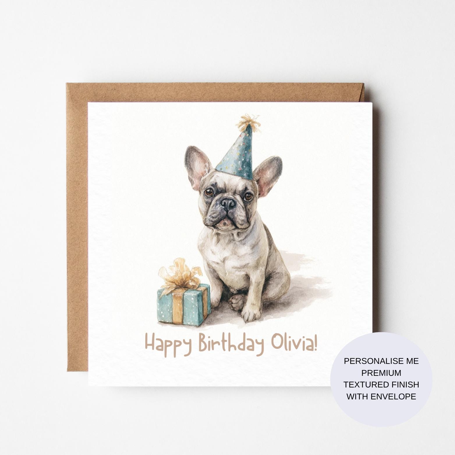 Personalized French Bulldog Birthday Card: Watercolor Dog Art