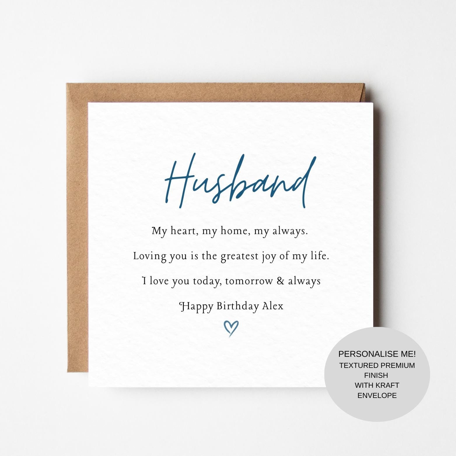 Meaningful Birthday Card for Husband | Romantic Love Message | Keepsake Card for Him
