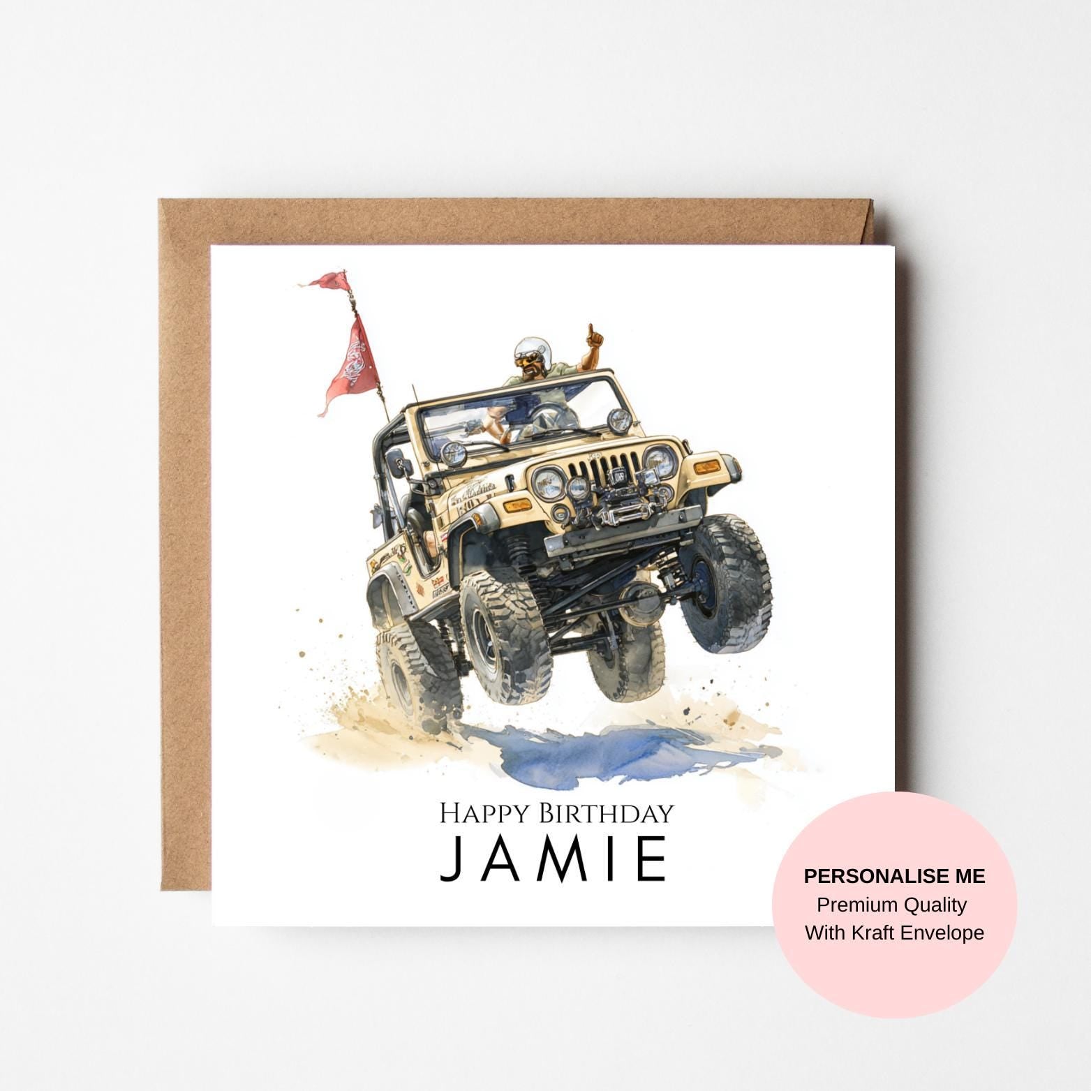 Jeep Birthday Card for Him – Off Road Jeep Illustration