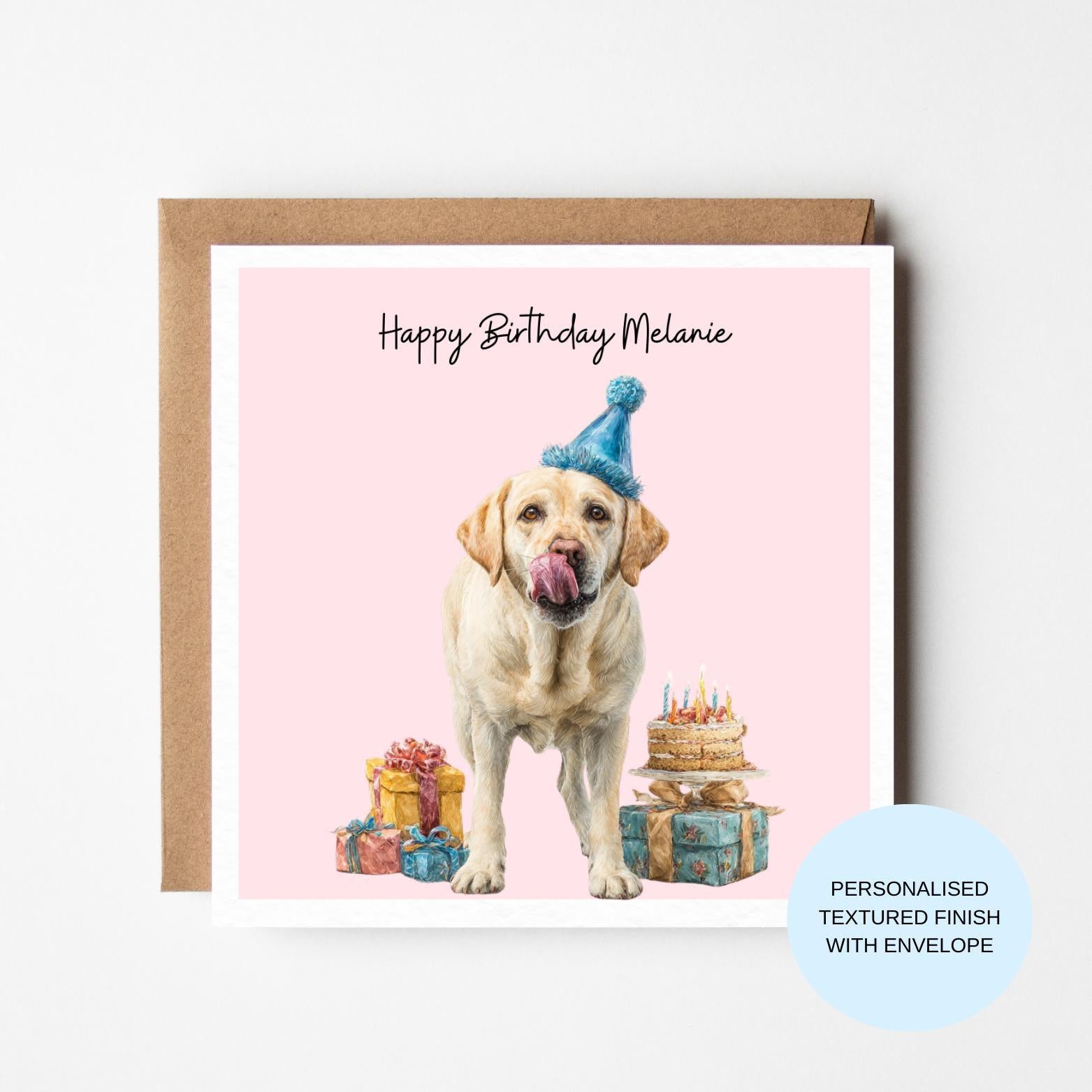 Personalised Funny Dog Birthday Card | Party Hat Dog with Cakes | Birthday Card for Her