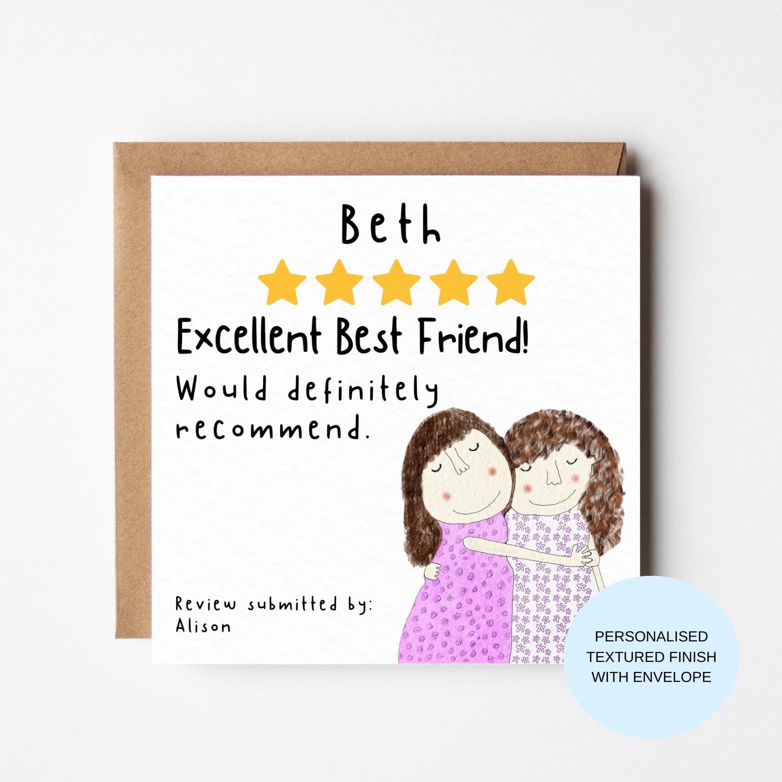 Personalised Best Friend Review Birthday Card | 5 Star Rating Bestie Card | Funny Custom Name Friend Card