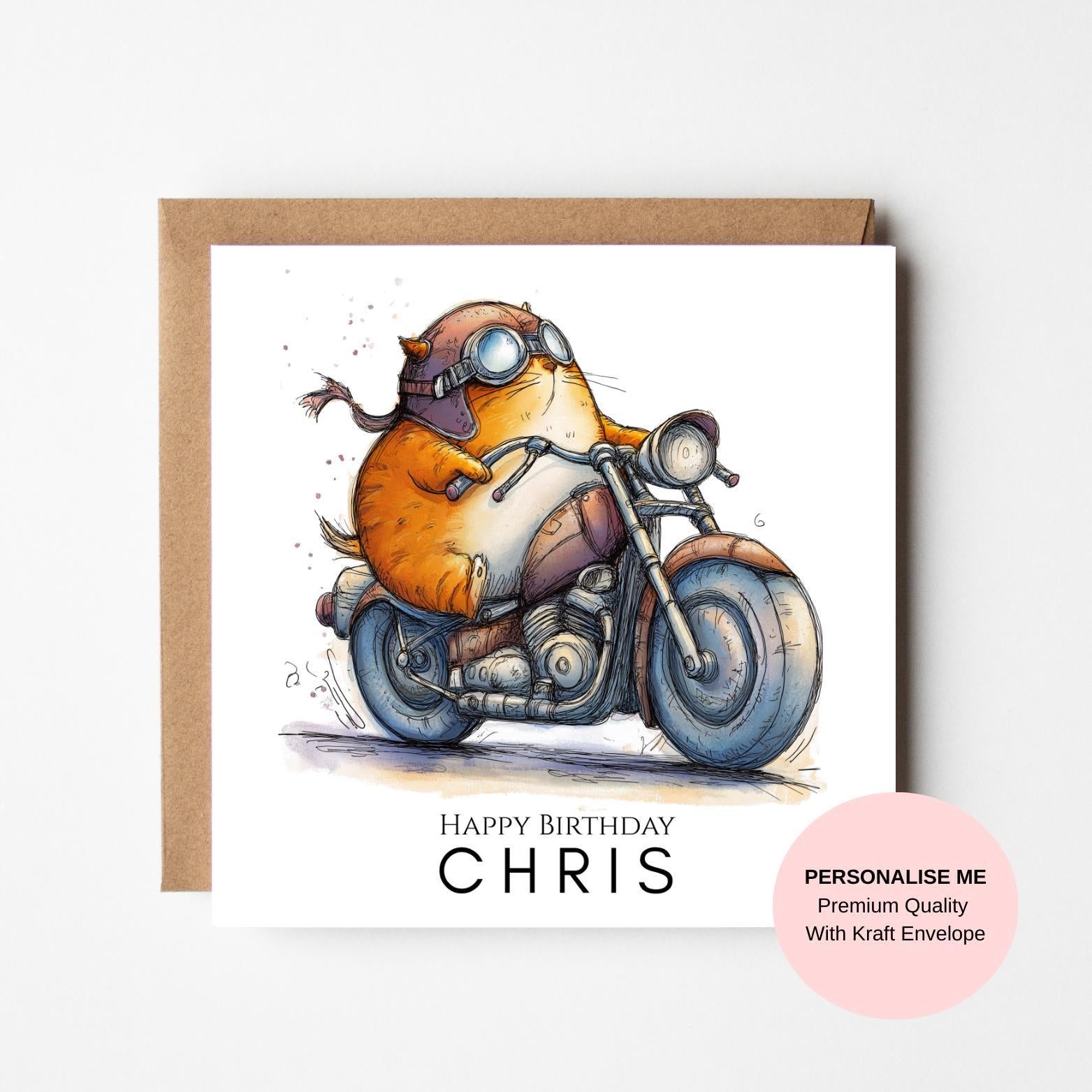 Motorbike Birthday Card for Him – Biker Illustration Card