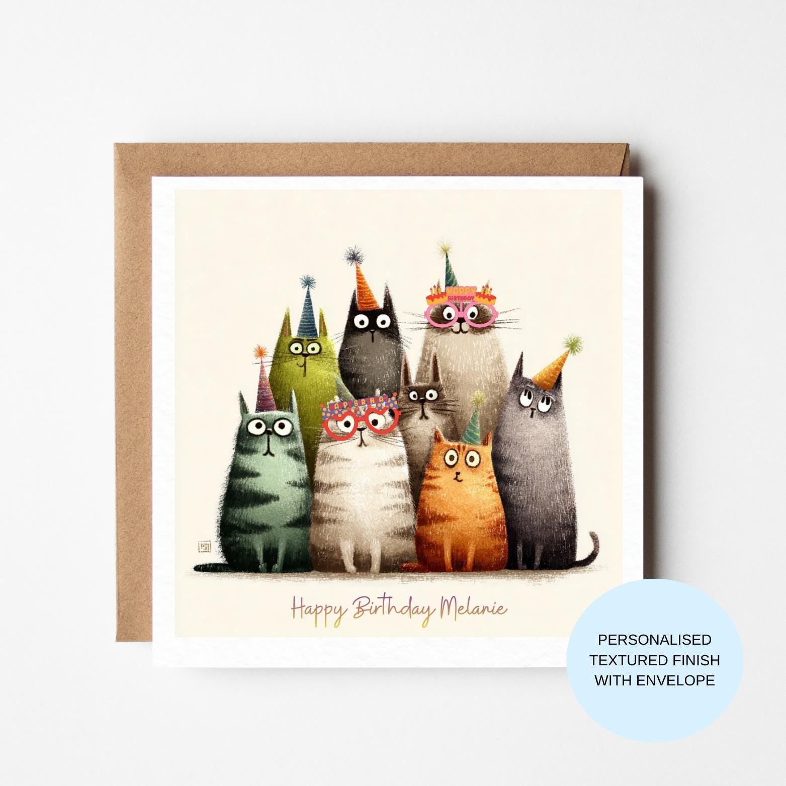 Personalised Cat Birthday Card | Group of Cats Illustration | Birthday Card for Her