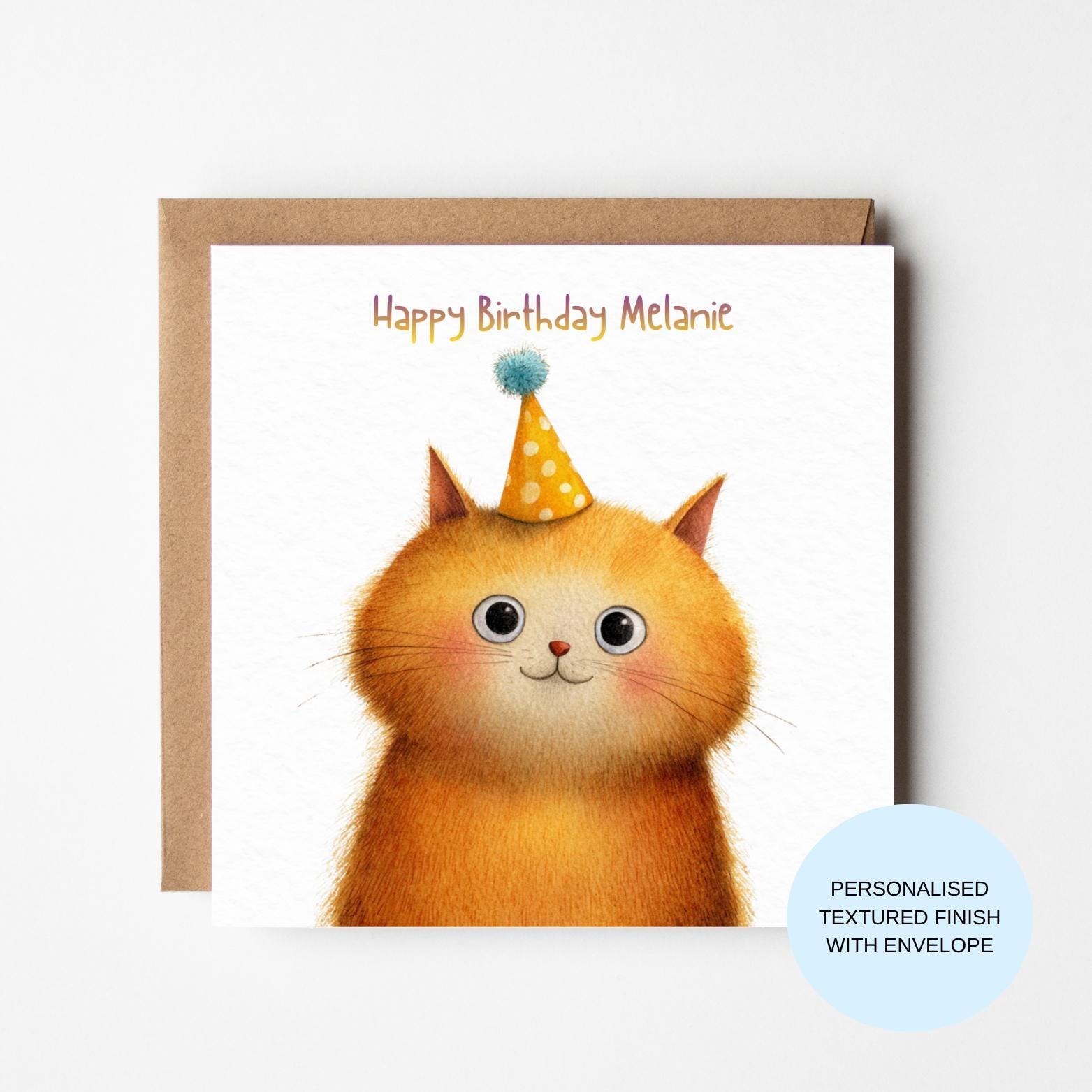 Personalised Cat Birthday Card | Fluffy Ginger Cat Portrait | Cute Birthday Card for Her