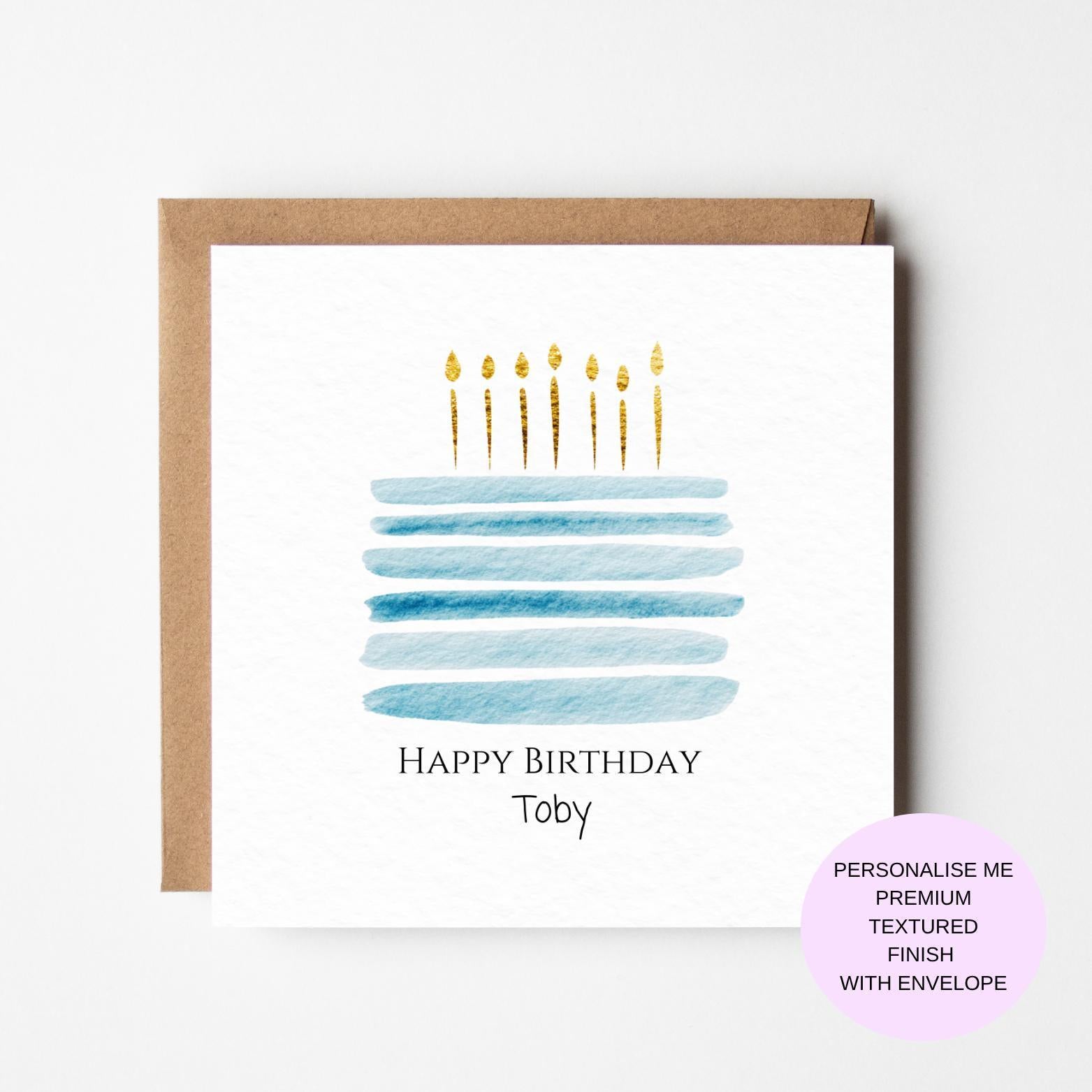 Personalized Birthday Card for Him | Watercolor Cake