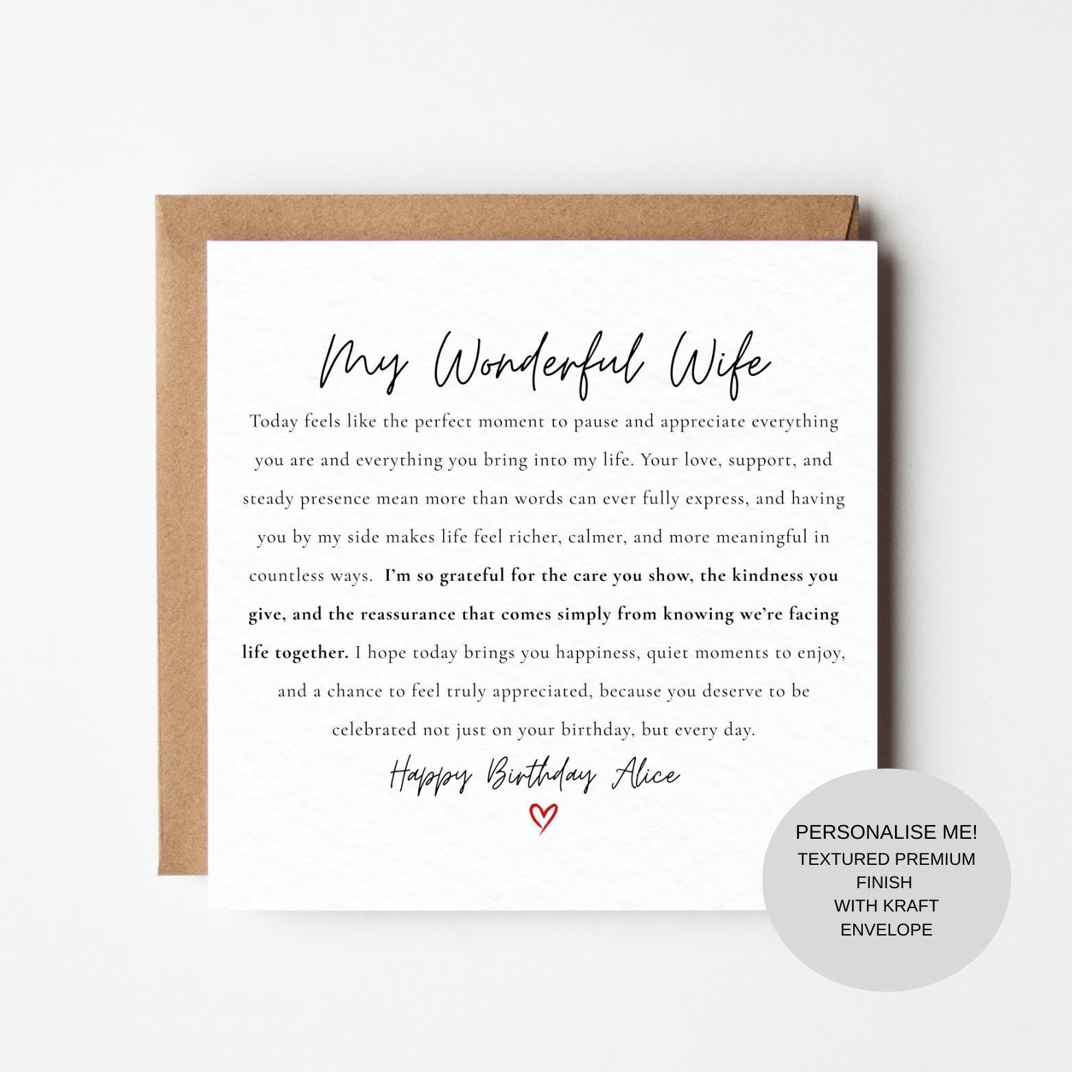 Elegant Birthday Card for Wife | Heartfelt Love Message | Keepsake for Her