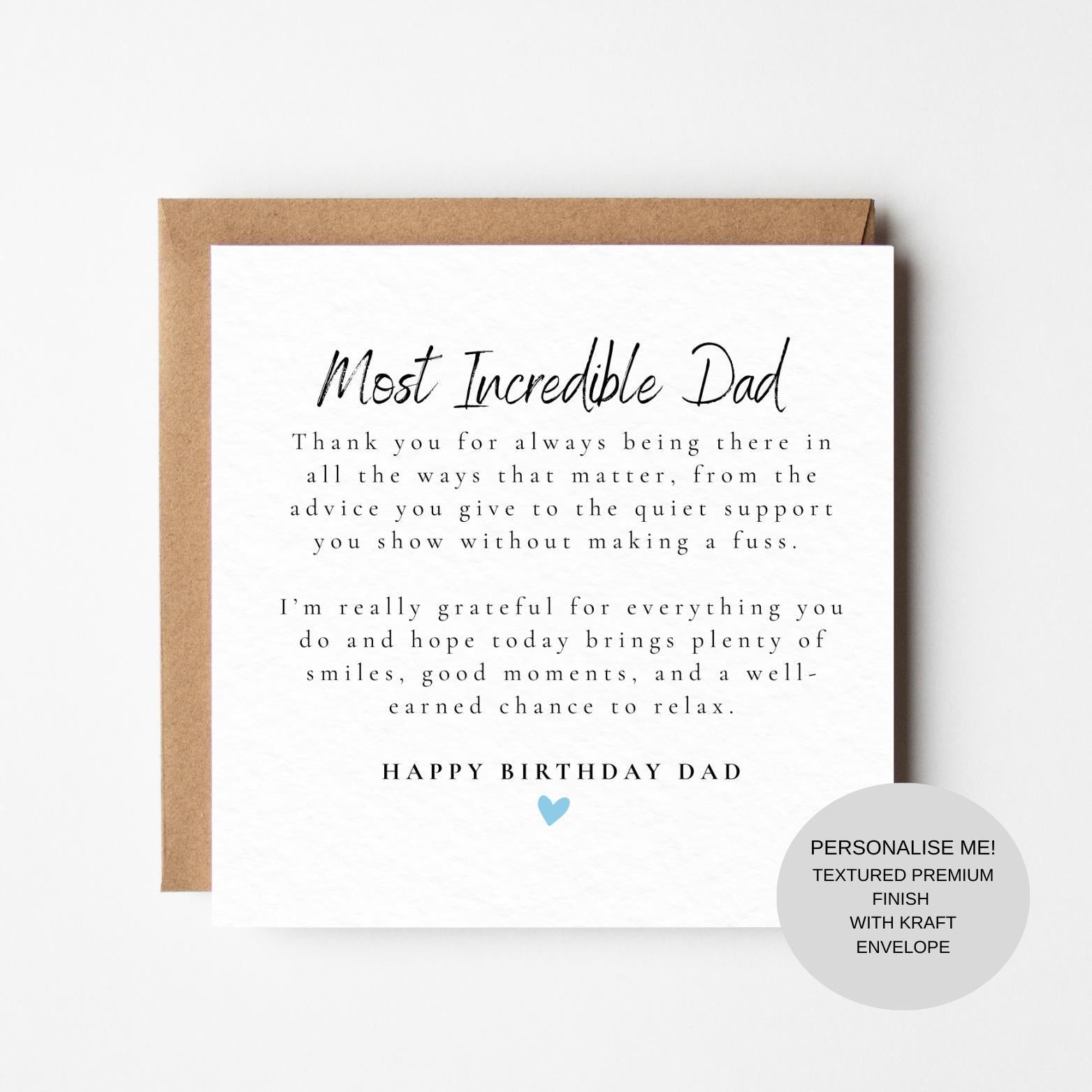 Elegant Birthday Card for Dad | Heartfelt Appreciation | Meaningful Keepsake
