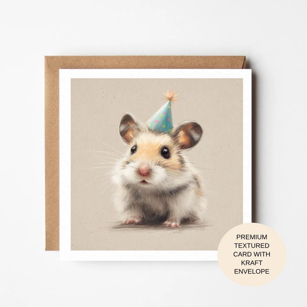 Hamster Birthday Card with Party Hat | Premium Blank Animal Birthday Card for Her Mum Sister Friend