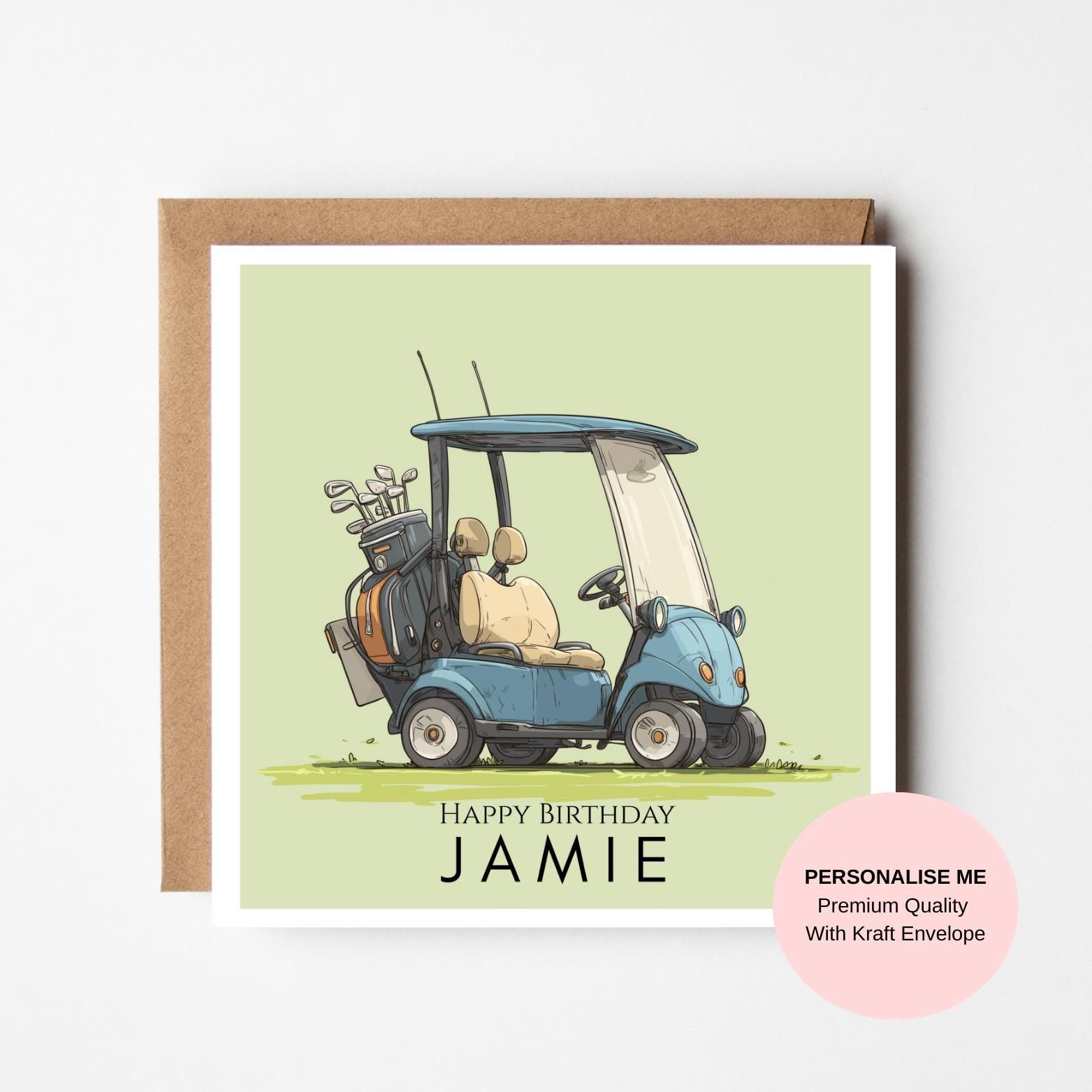 Golf Birthday Card for Him – Funny Golf Buggy Illustration