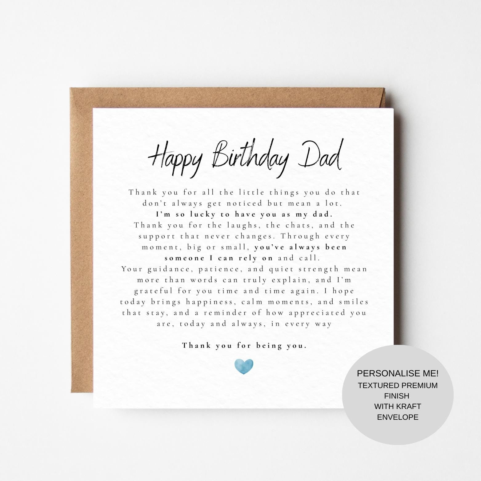 Heartfelt Dad Birthday Card | Meaningful Note | Keepsake Greeting Card