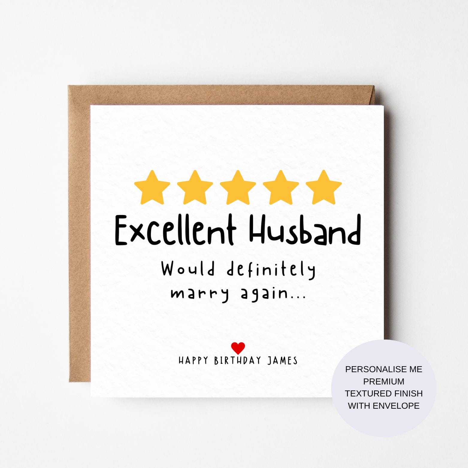 Funny Husband Birthday Card: Five Star Review, Personalized Card