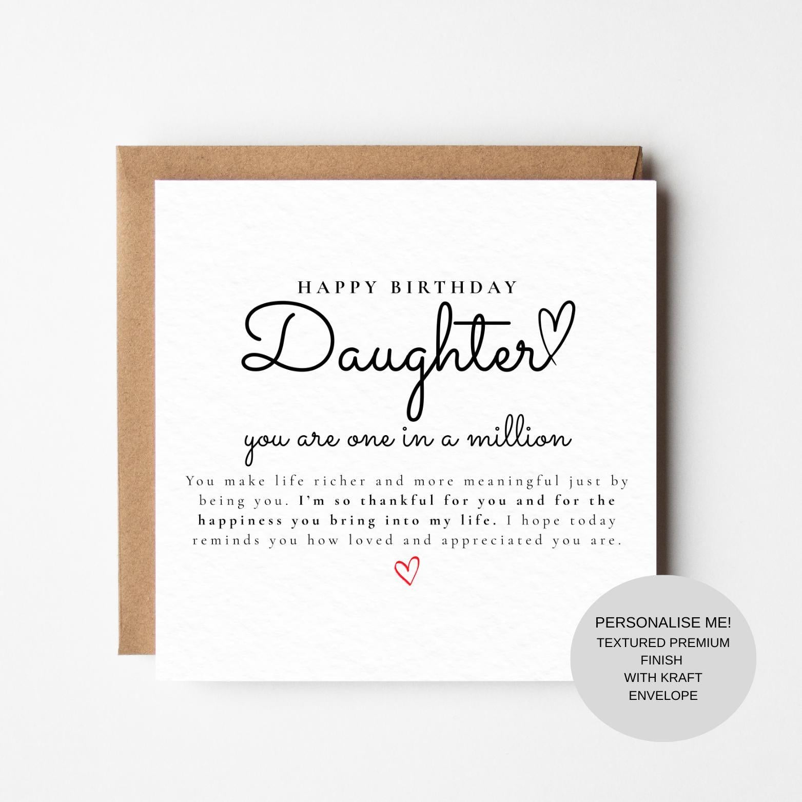 Birthday Card for Daughter | Meaningful Note | Beautiful Keepsake Card