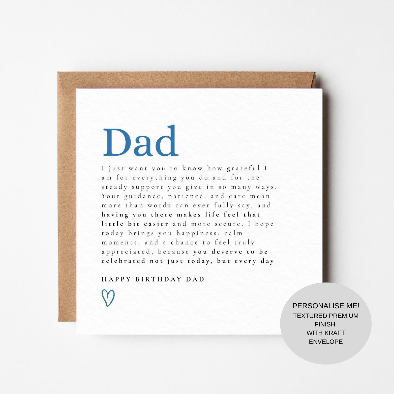 Dad Birthday Card with Appreciation Words | Thoughtful Keepsake Card