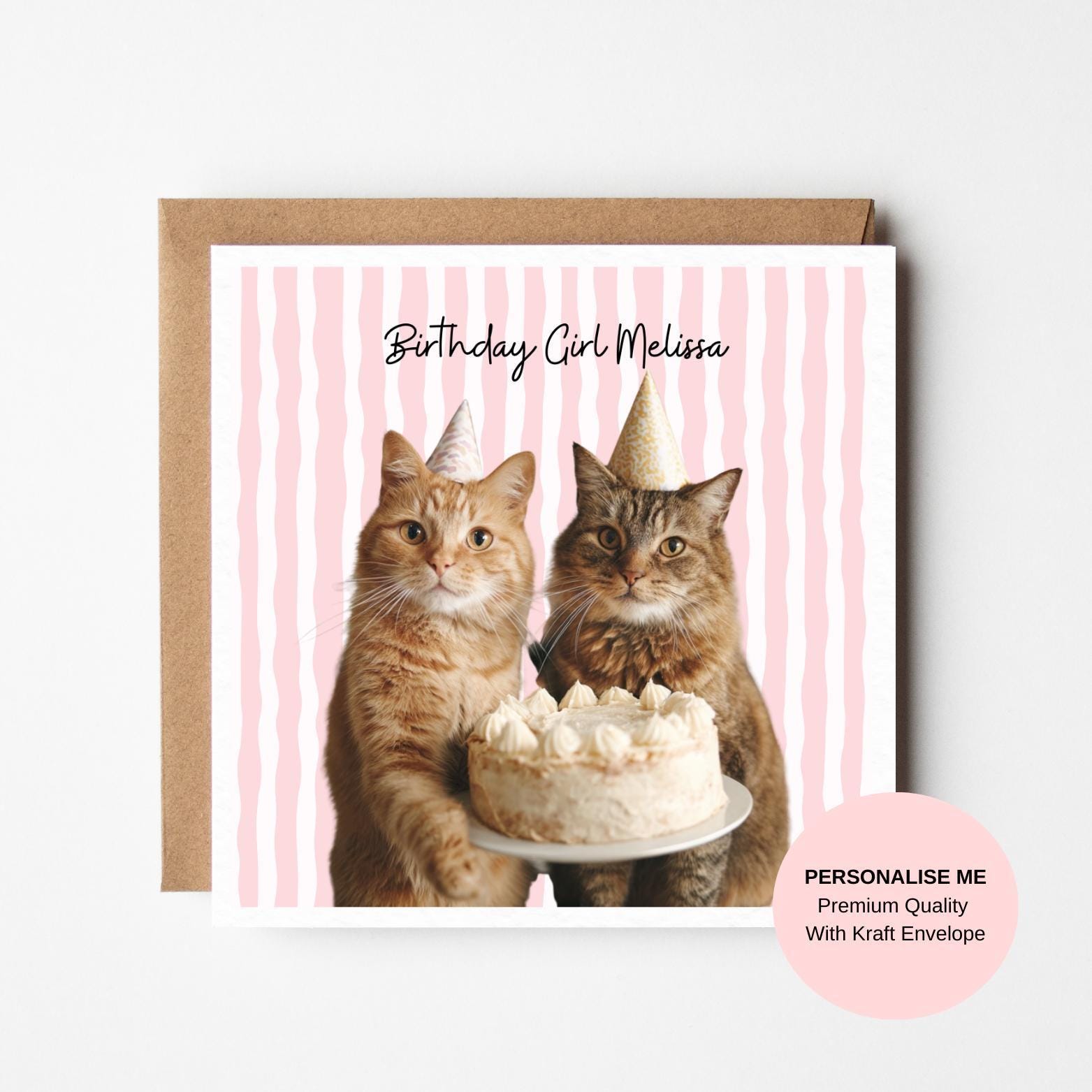 Cat Lover Birthday Card, Funny Cute Design (Personalised Options)