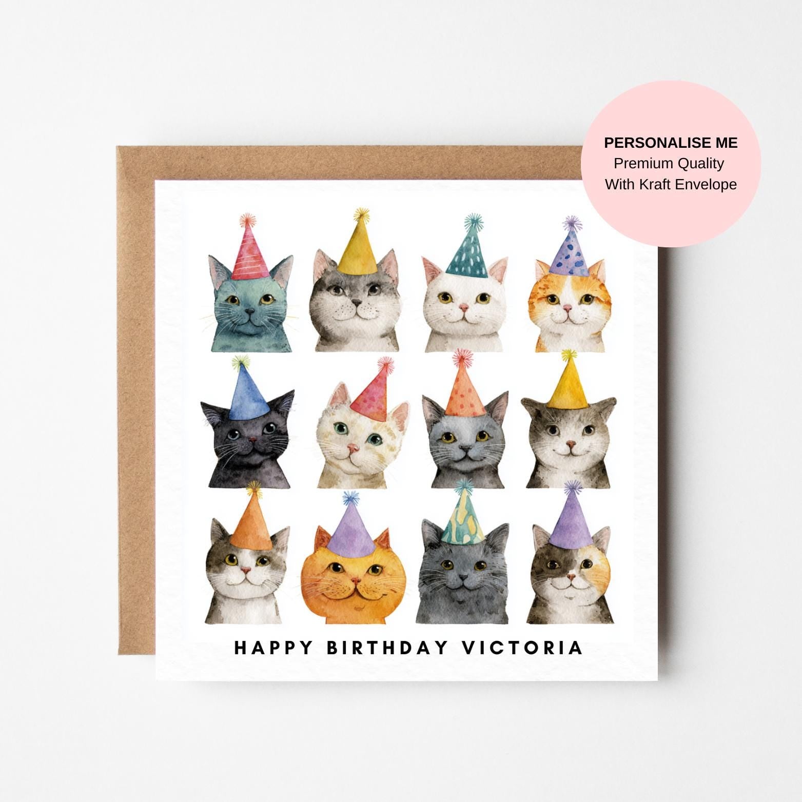Birthday Card for Cat Fans: Adorable Cats (Square, Personalised)