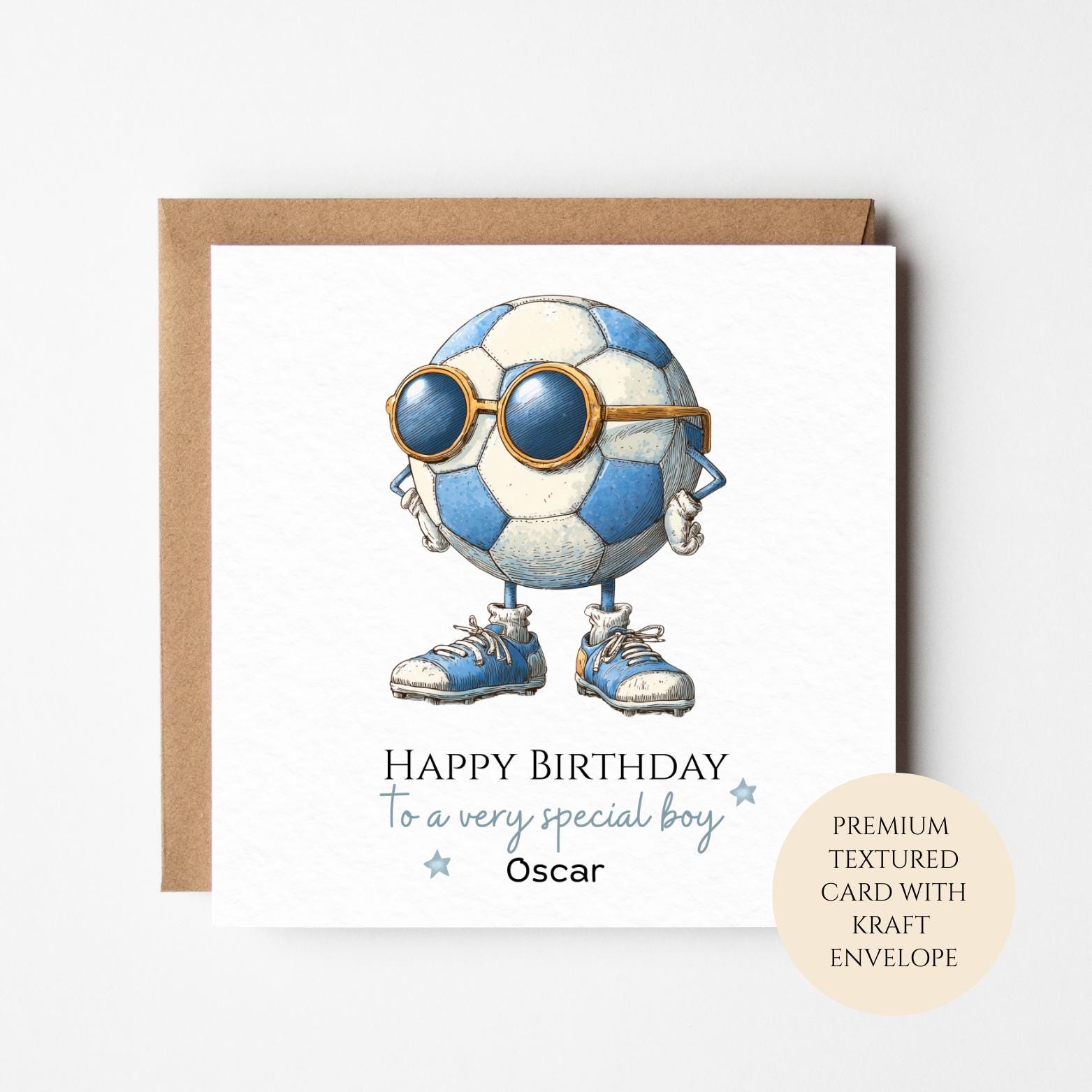 Personalised Boys Birthday Card, Cool Football with Sunglasses, Custom Name
