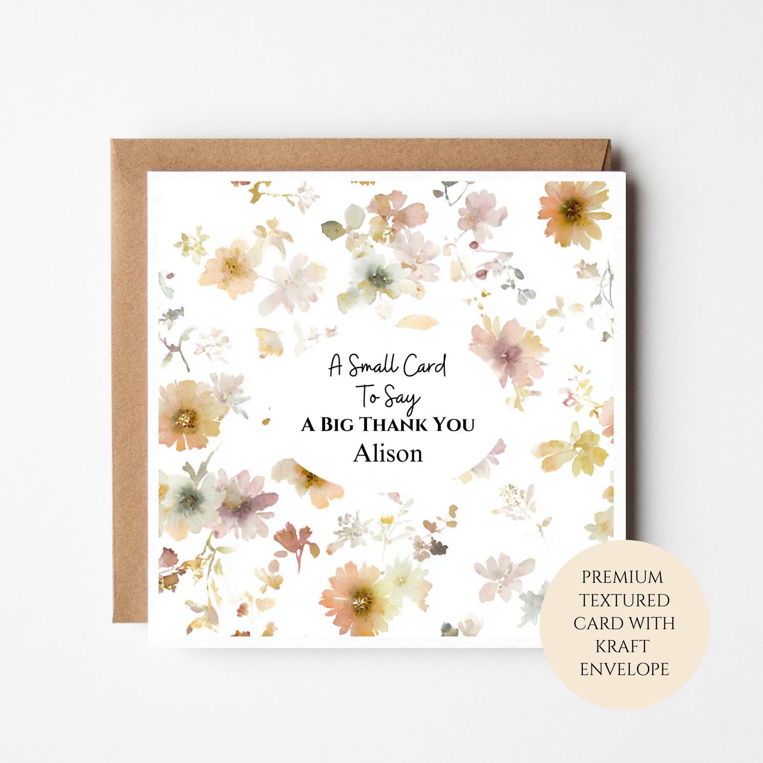 Personalised Neutral Watercolour Floral Thank You Card for Friend Neighbour Teacher or Colleague