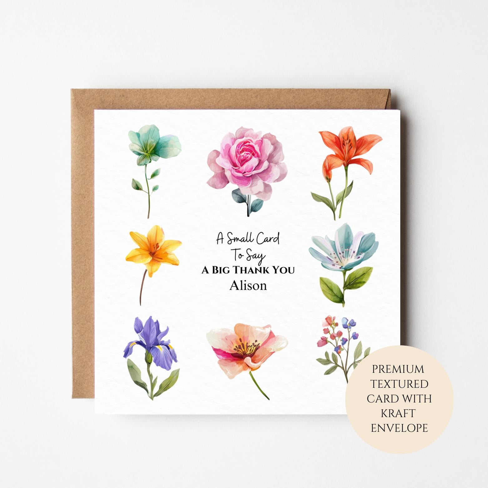 Personalised Mixed Flower Thank You Card for Friend Neighbour Teacher or Colleague – Individual Blooms