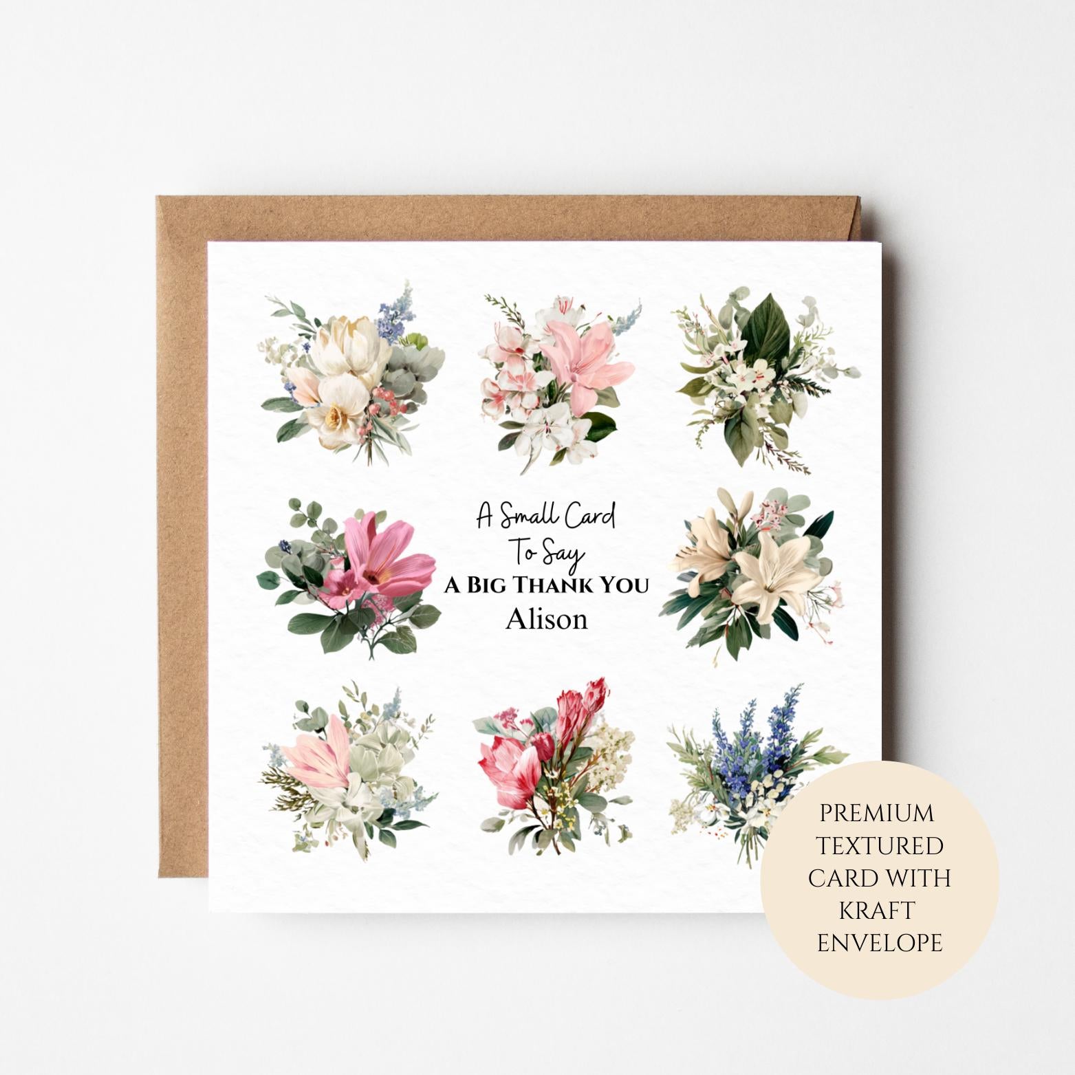 Personalised Bouquet Thank You Card for Friend Neighbour Teacher or Colleague – Floral Clusters