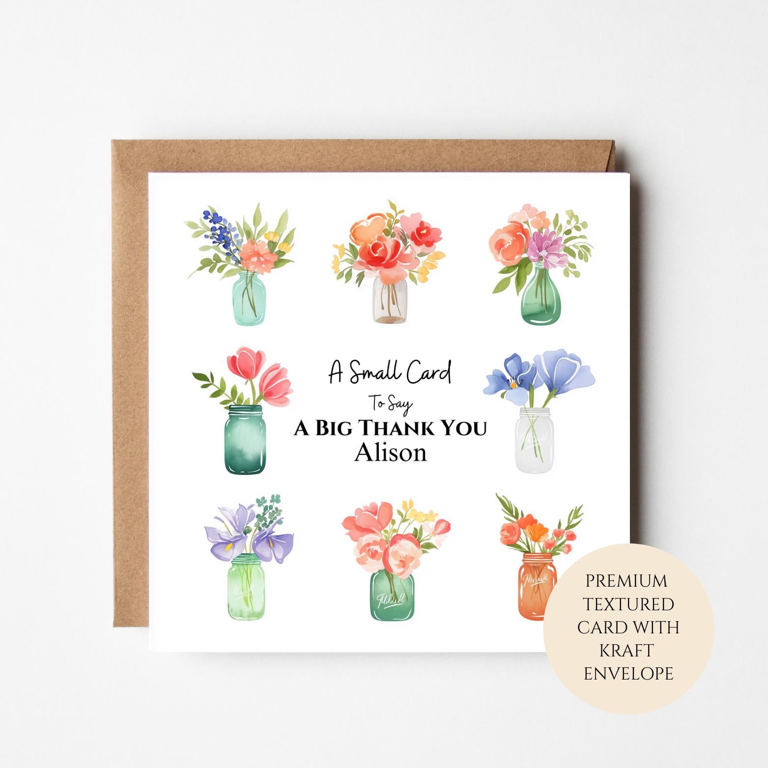Personalised Thank You Flower Card for Friend Neighbour Teacher or Colleague – Mason Jar Florals