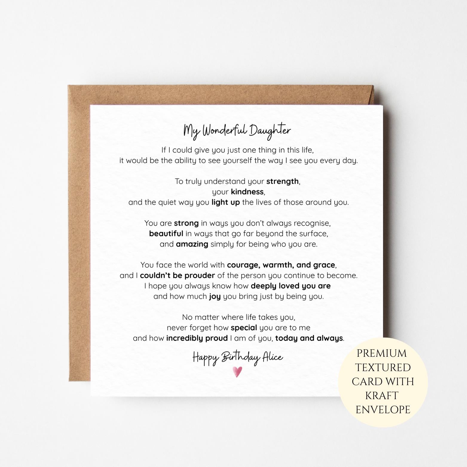 My Wonderful Daughter Birthday Card – Emotional Birthday Card for Daughter with Love