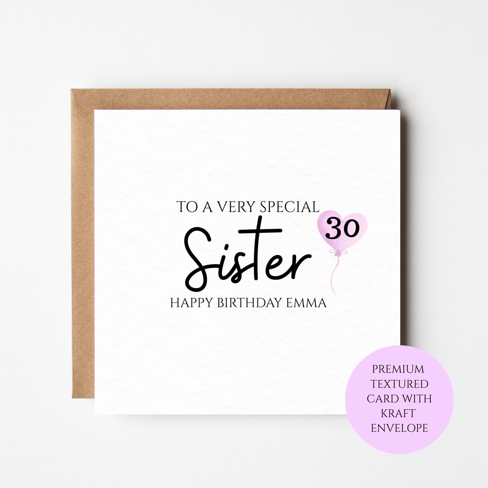 Personalised 30th Birthday Card for Sister | Very Special Sister Card | Custom Name Age