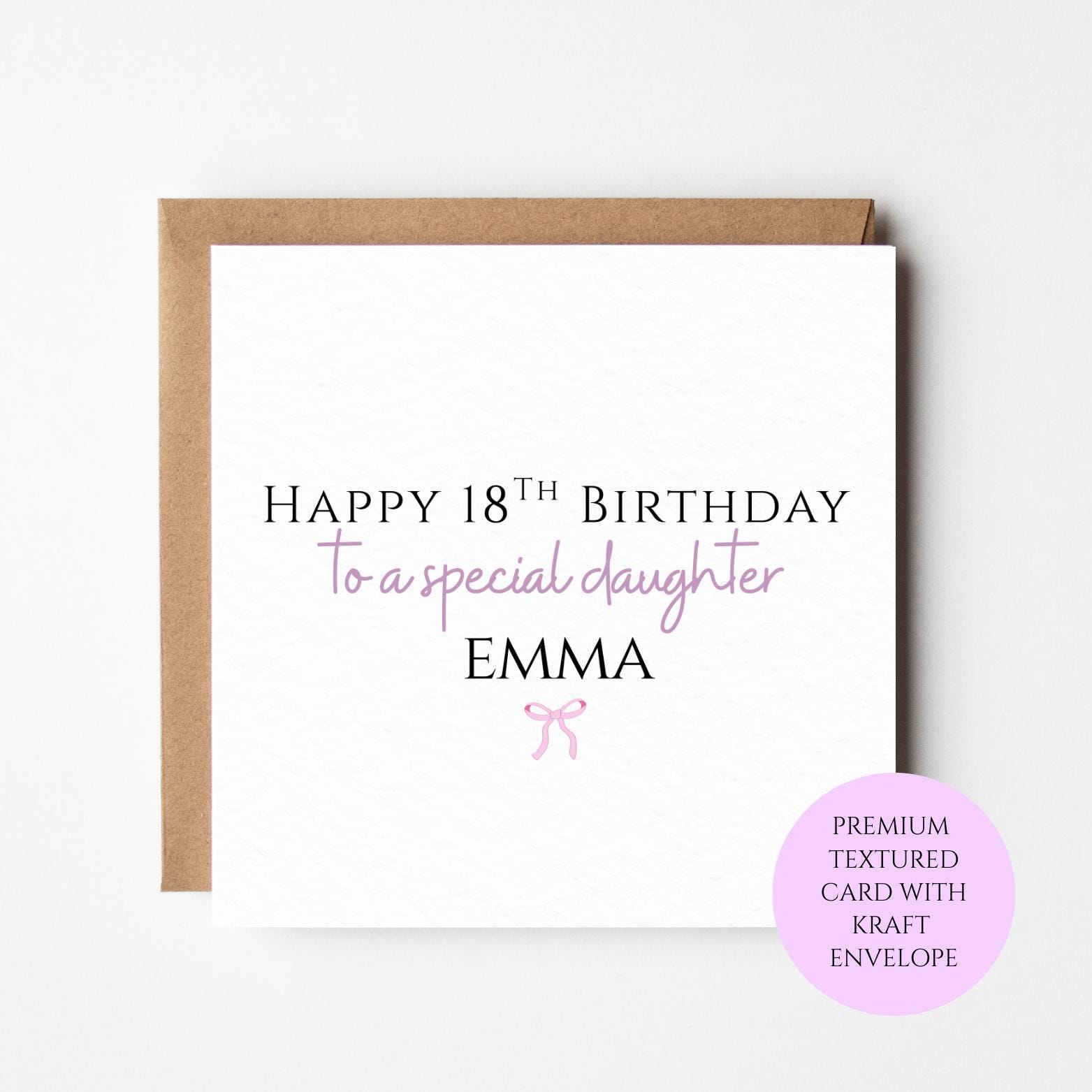 Personalised 18th Birthday Card for Daughter | Special Daughter 18th Card | Custom Name Bow