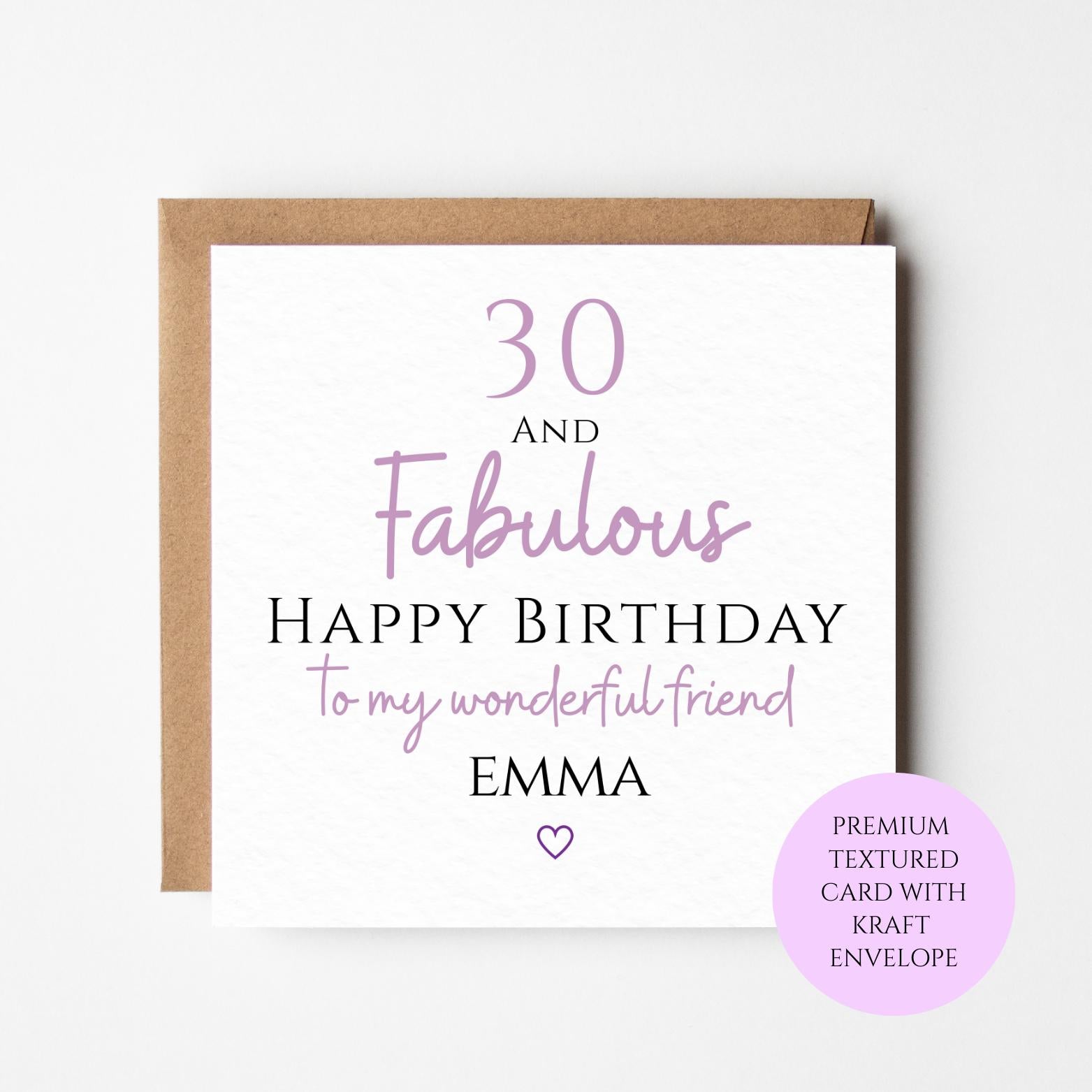 Personalised 30th Birthday Card | 30 and Fabulous Minimal Card | Purple Heart