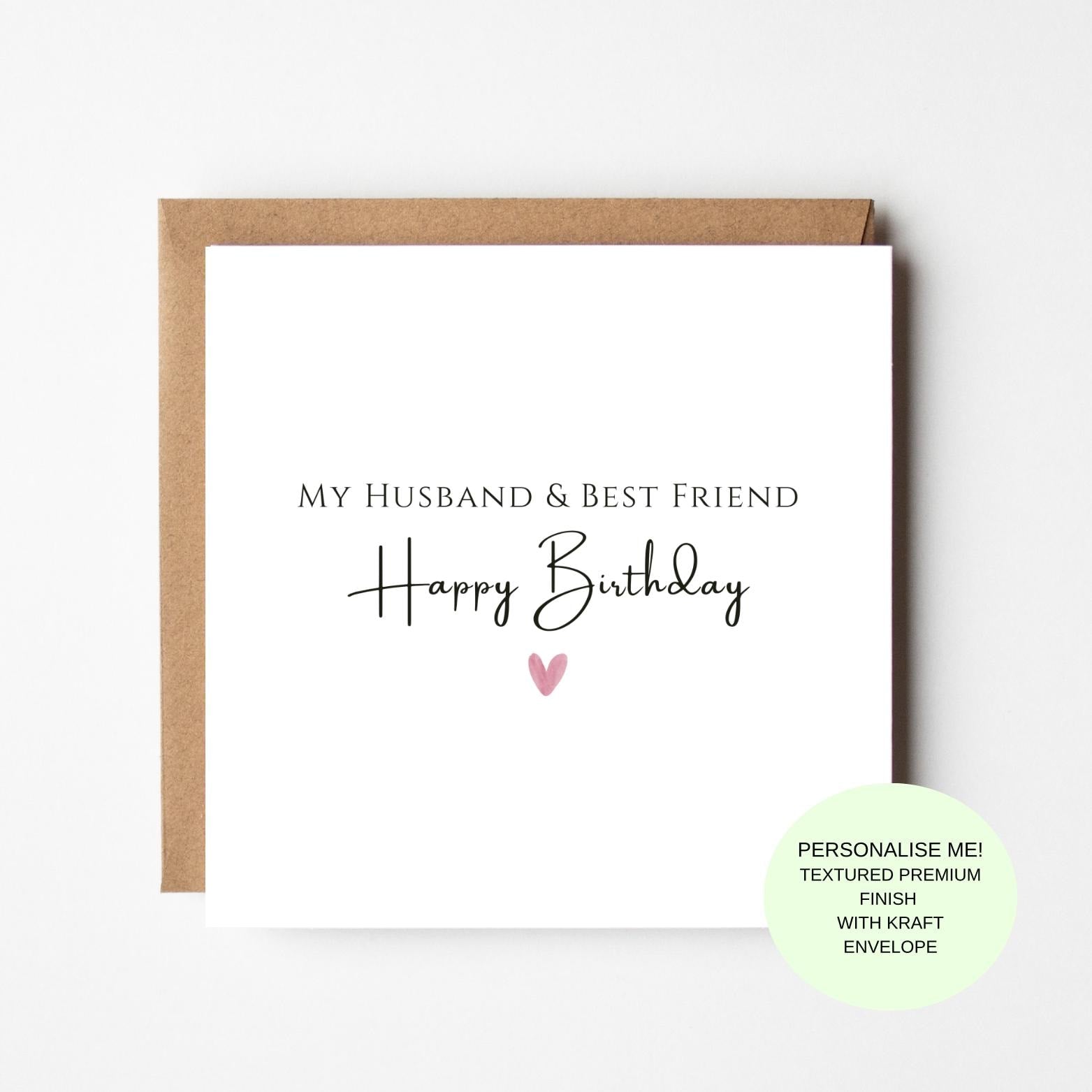 Husband Birthday Card, Husband and Best Friend Card, Minimalist Birthday Card for Husband