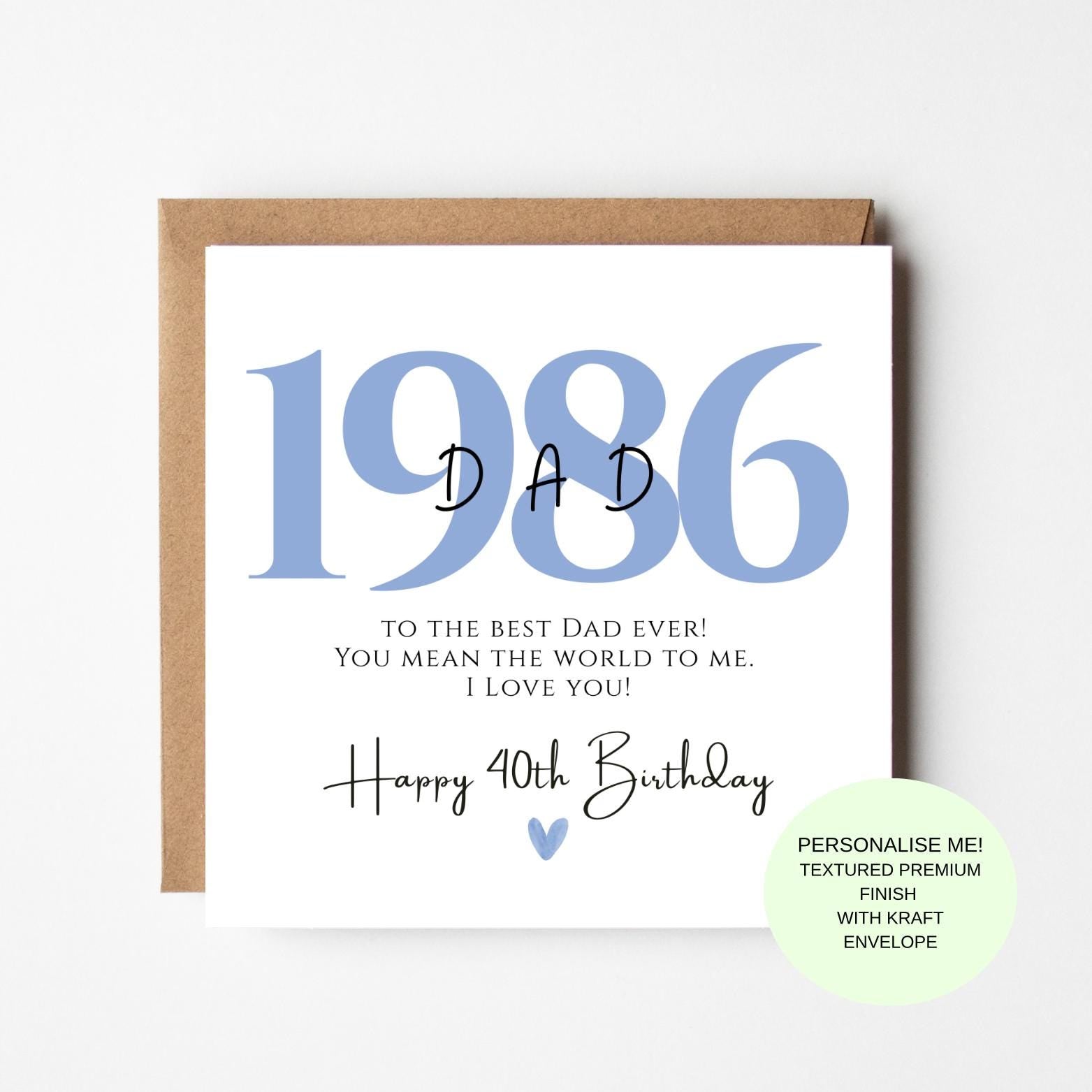 Dad 40th Birthday Card, Personalised Dad Birthday Card, Luxury Birthday Card for Dad