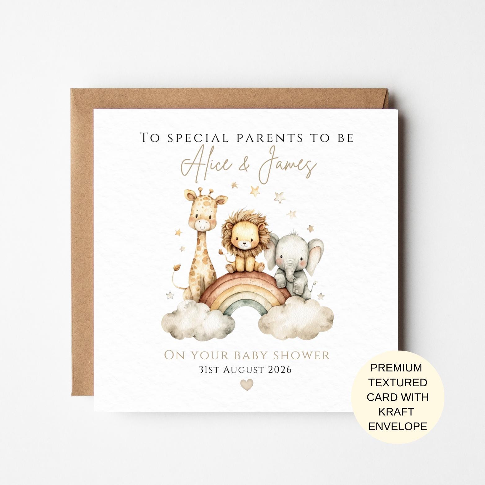 Baby Shower Card for Parents to Be Neutral Baby with Safari Animals | New Parents Special Keepsake Gift