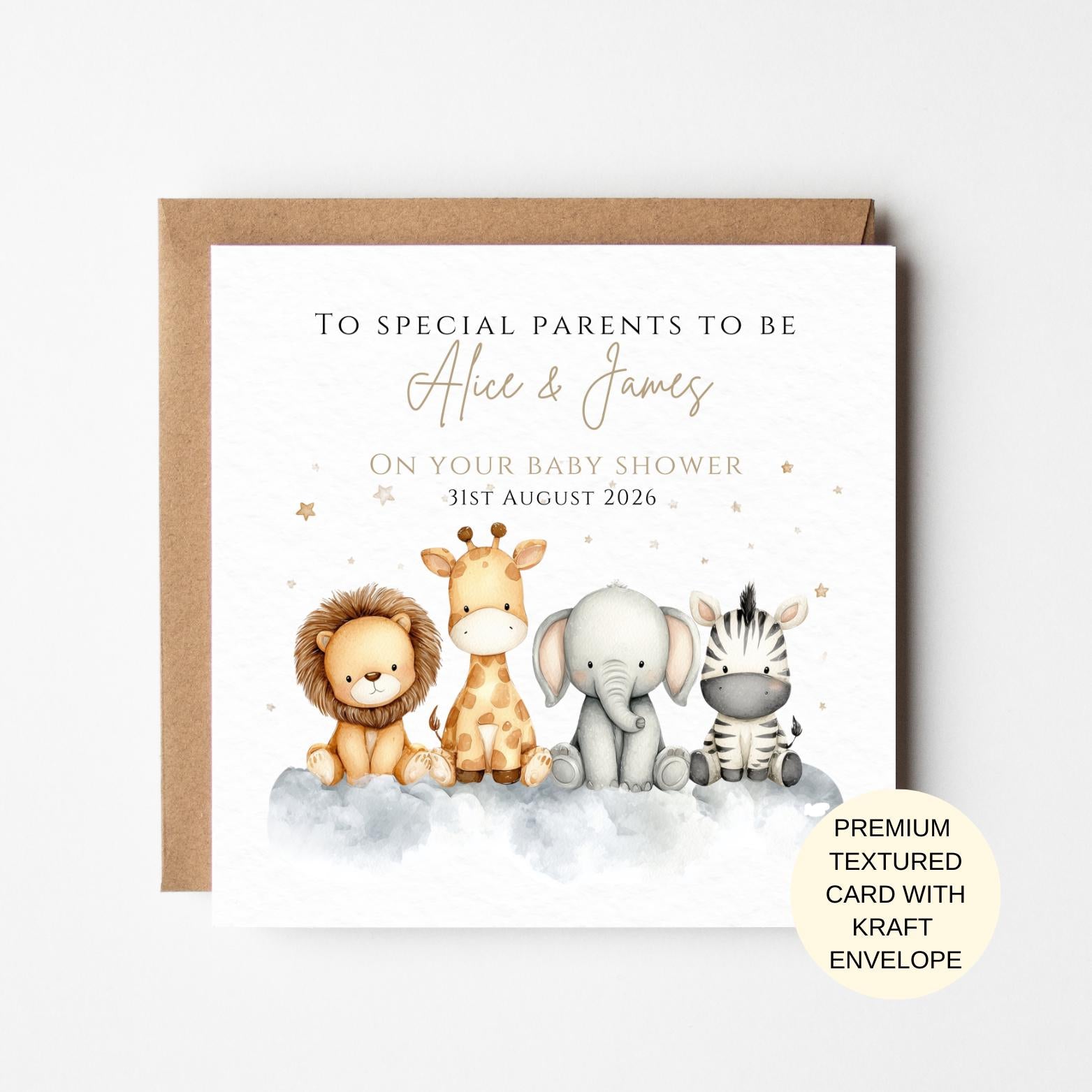 Baby Shower Card for Parents to Be, Safari Baby Friends | New Parents Special Keepsake Gift