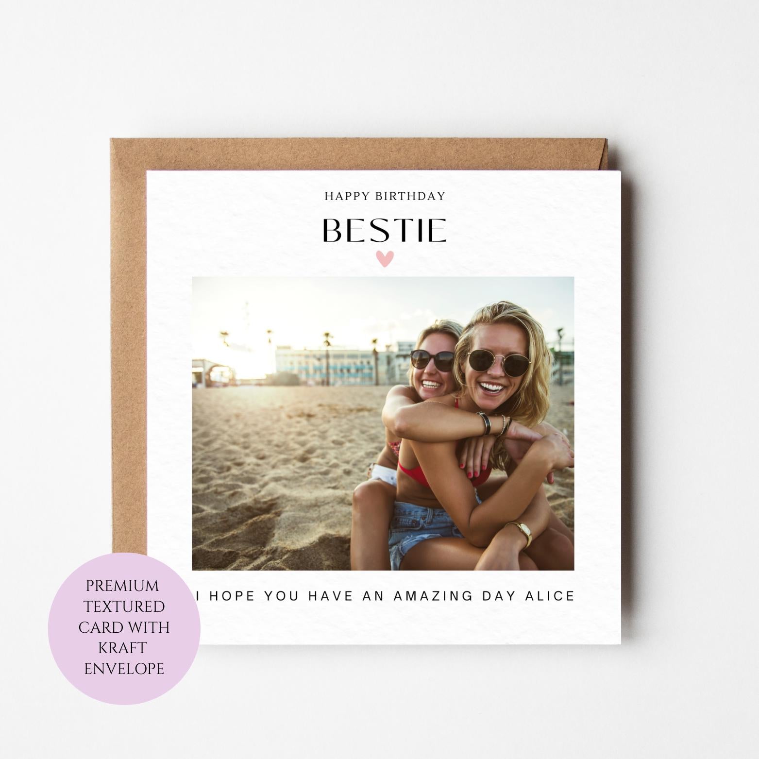 Personalised Bestie Photo Birthday Card, Textured Birthday Card, Add Your Own Picture, Wife Husband Boyfriend Girlfriend Fiance Gift