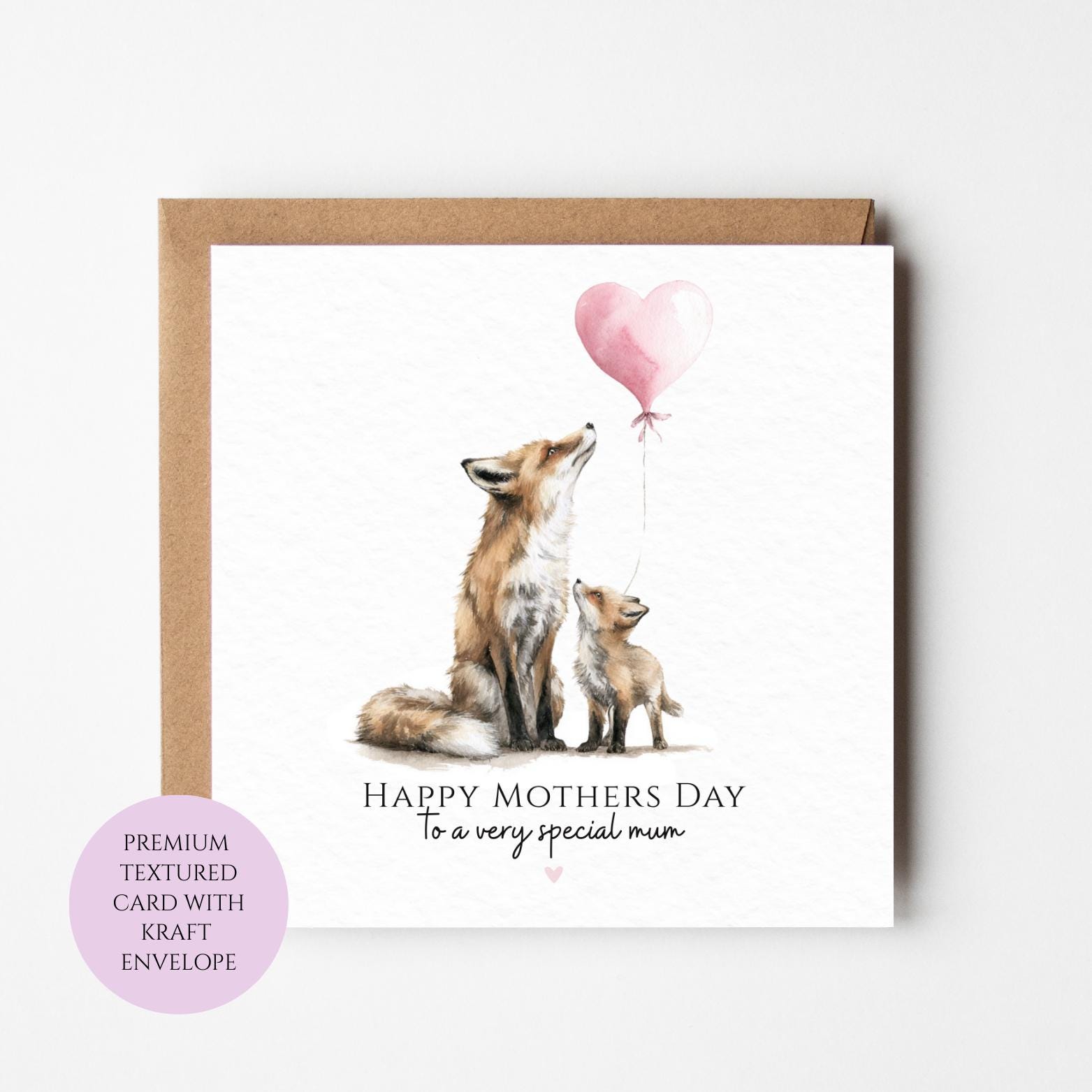 Mum Mothers Day Card Watercolour Fox Family Woodland Animal Best Mum Gift Mothers Day Textured Heartfelt Card Best Mum Love Card Mum Day