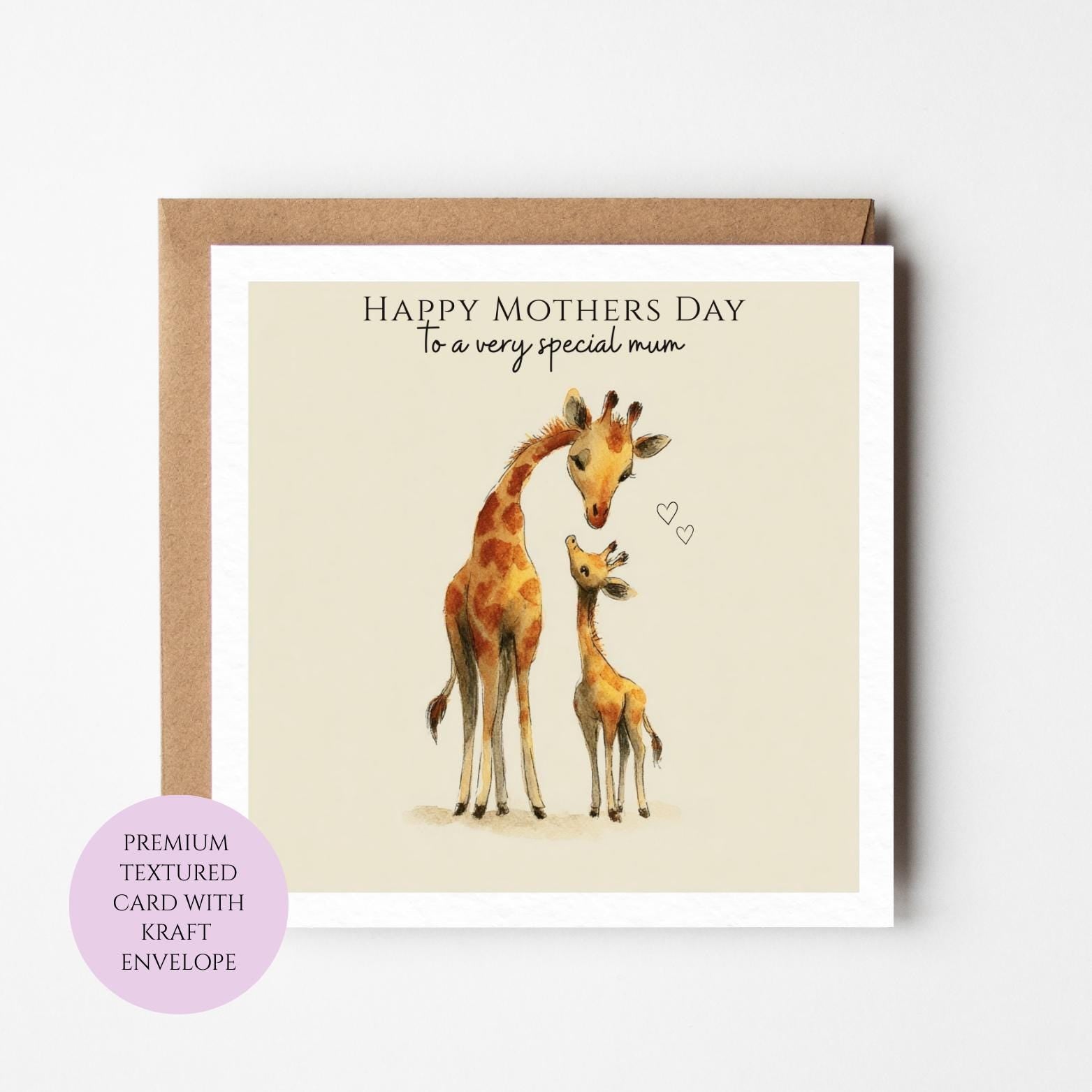 Mum Mothers Day Card Watercolour Giraffe Family Safari Animal Best Mum Gift Mothers Day Textured Heartfelt Card Best Mum Love Card Mum Day