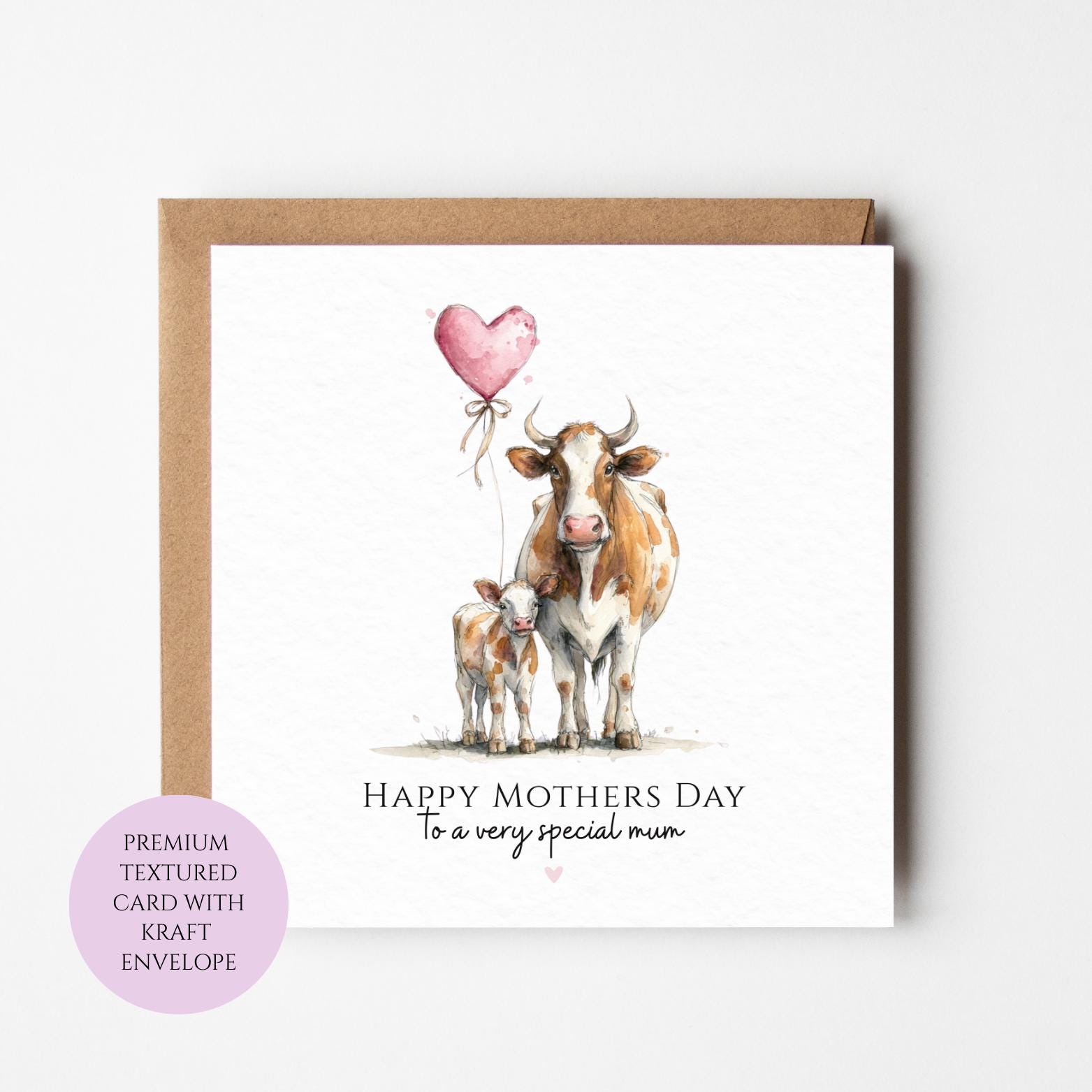 Mum Mothers Day Card Watercolour Cow Family Farm Animal Special Mum Card Mothers Day Textured Heartfelt Card Best Mum Love Card Mum Day