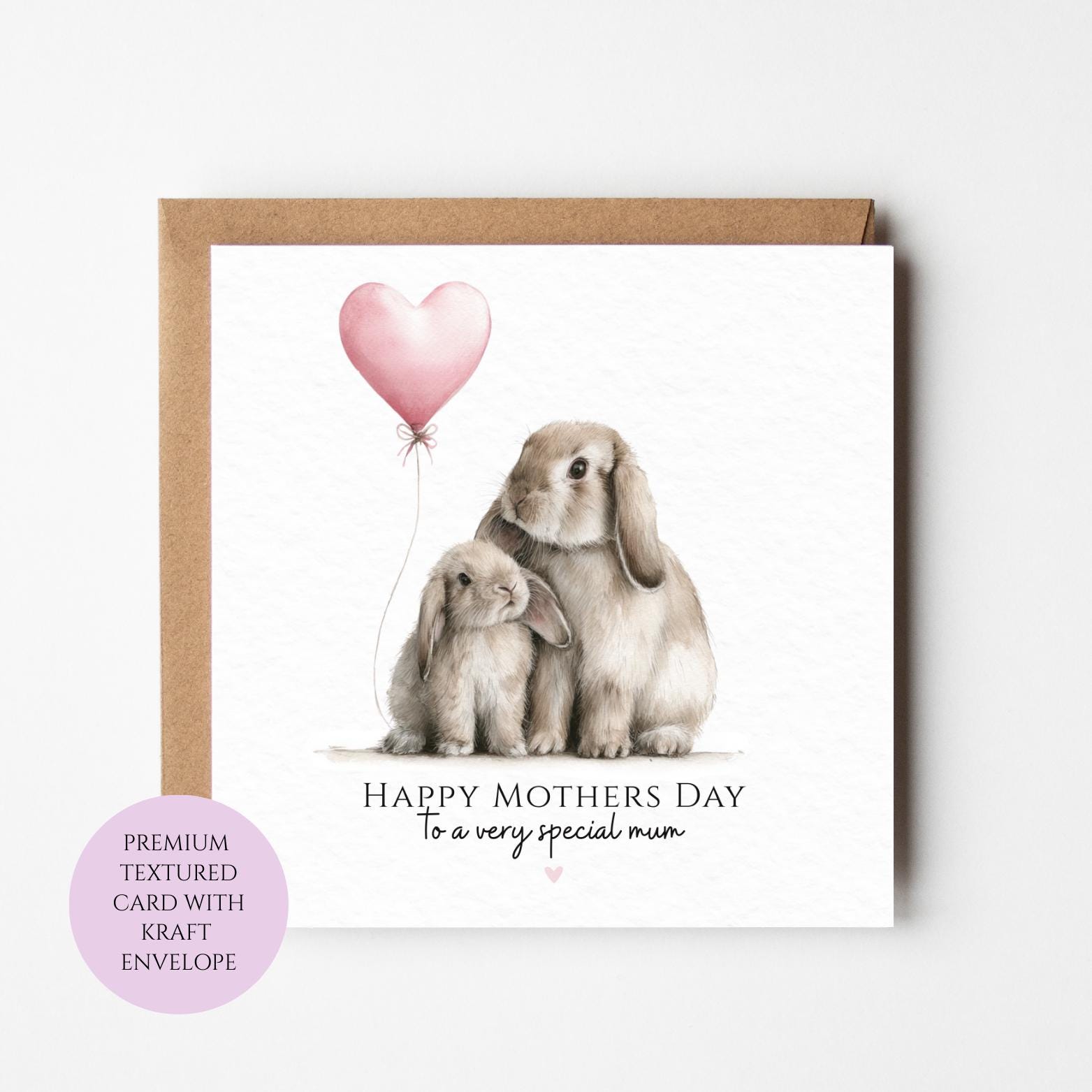 Mum Mothers Day Card Watercolour Rabbit Family Cute Bunny Best Mum Gift Mothers Day Textured Heartfelt Card Best Mum Love Card Mum Day