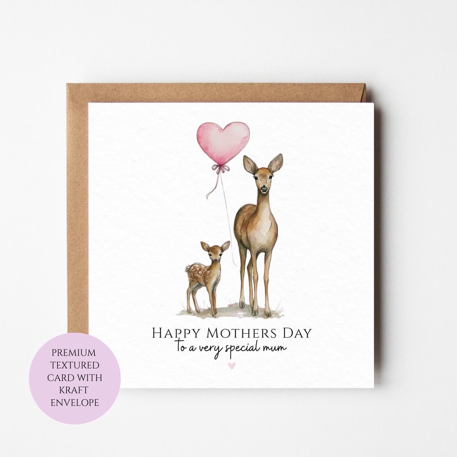 Mum Mothers Day Card Watercolour Deer Family Woodland Animal Special Mum Card Mothers Day Textured Heartfelt Card Best Mum Love Card Mum Day