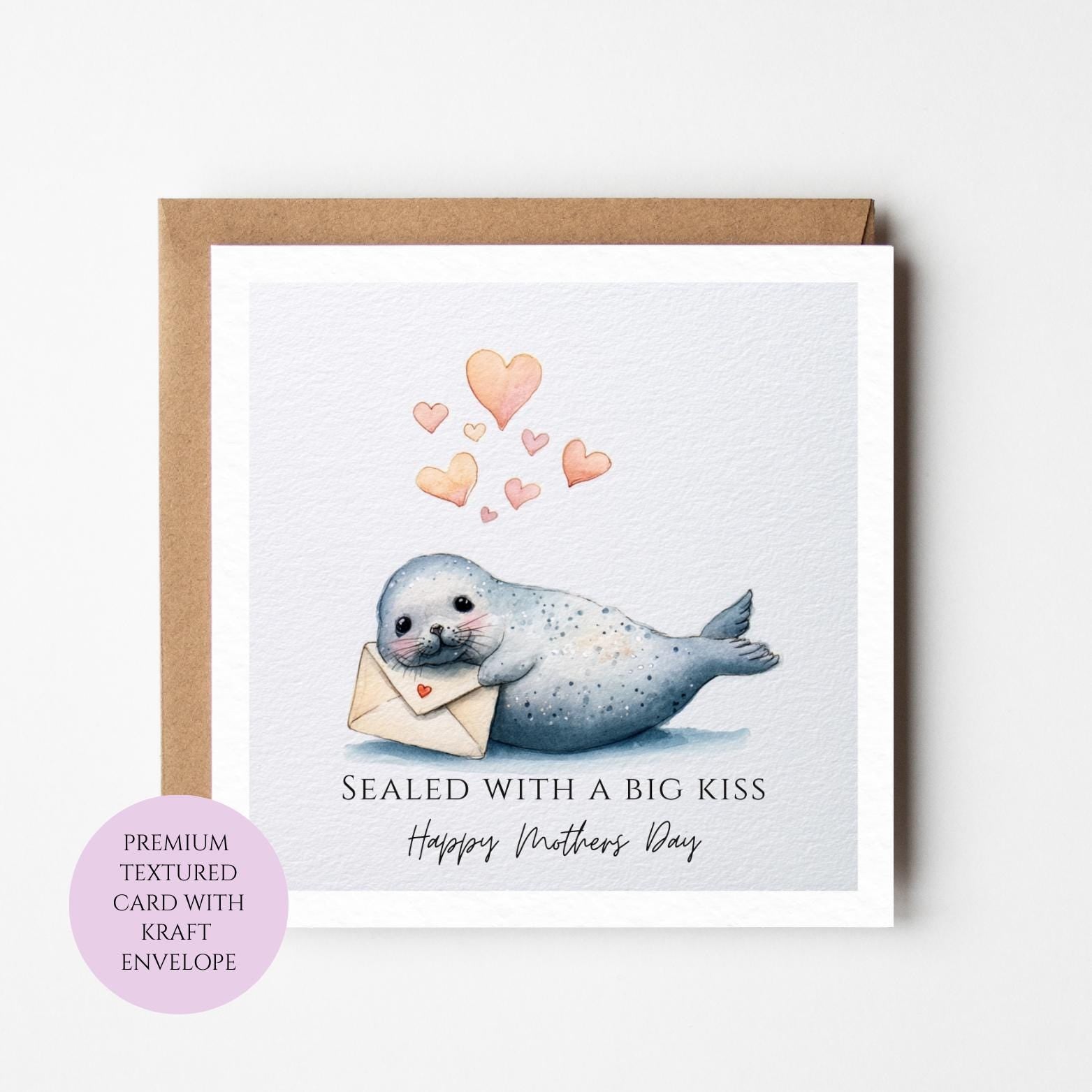 Mum Mothers Day Card Watercolour Seal Cute Ocean Animal Best Mum Gift Mothers Day Textured Heartfelt Card Best Mum Love Card Mum Day