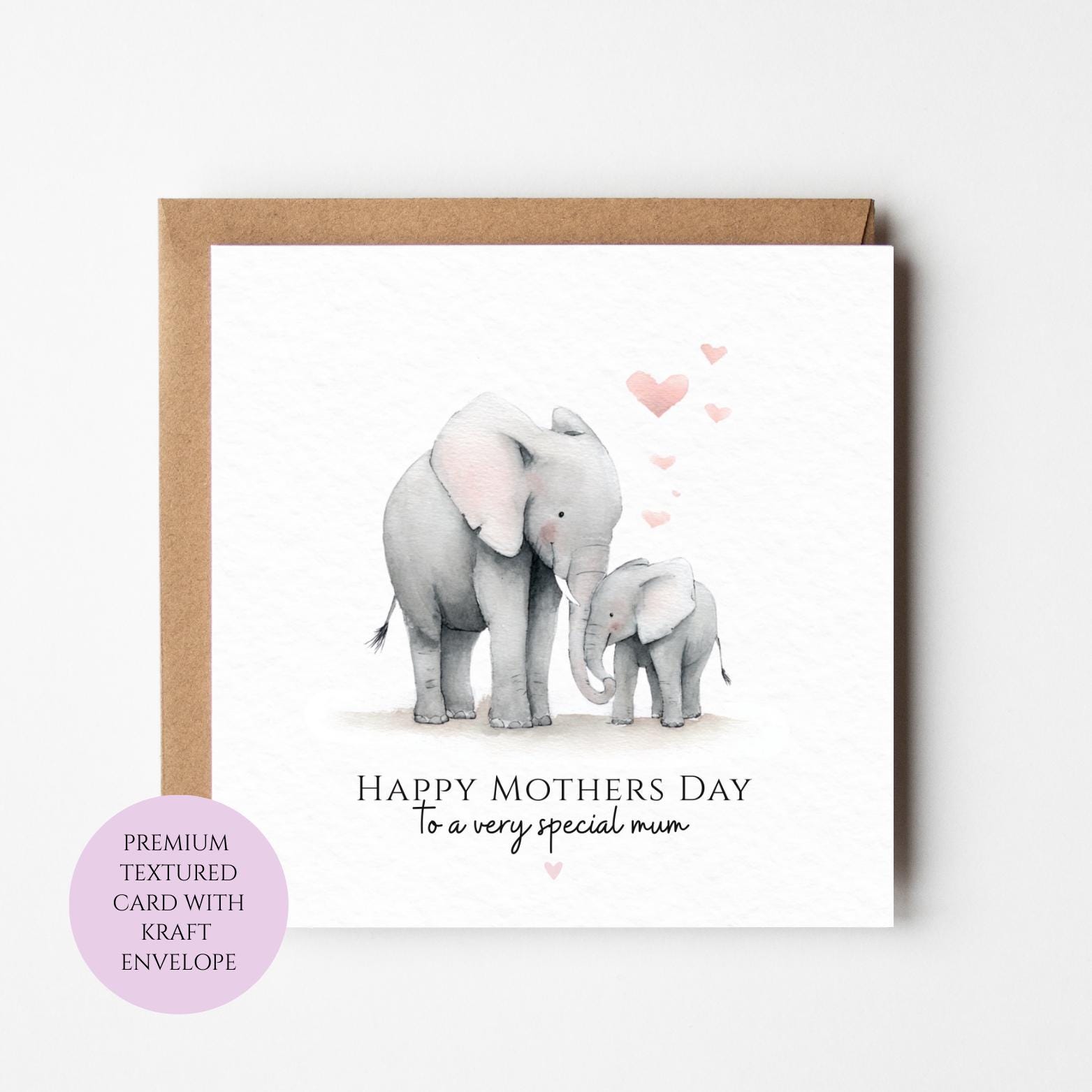 Mum Mothers Day Card Watercolour Elephant Family Special Mum Gift Mothers Day Textured Heartfelt Card Best Mum Love Card Mum Day