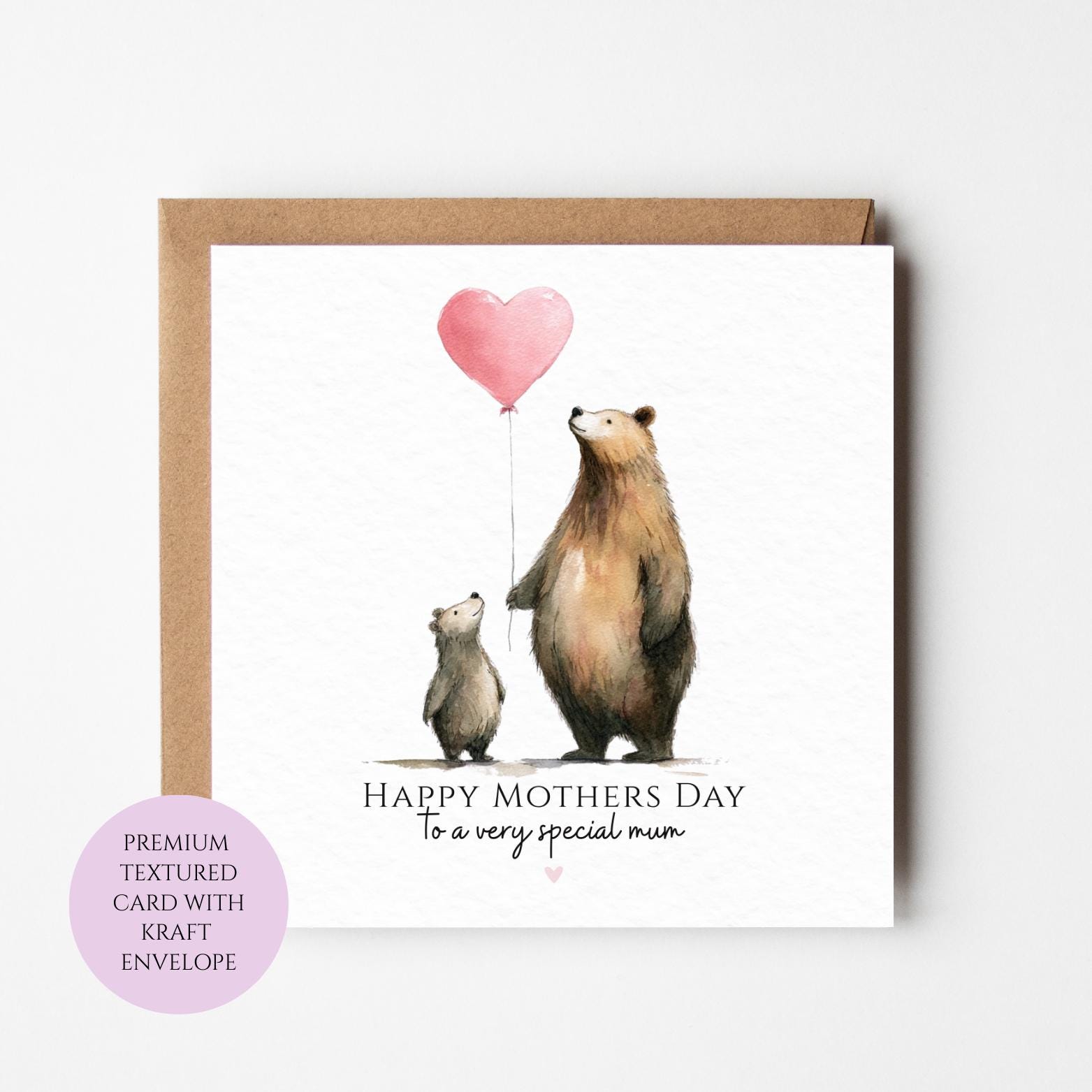 Mum Mothers Day Card Watercolour Bear Family Woodland Animal Special Mum Card Mothers Day Textured Heartfelt Card Best Mum Love Card Mum Day