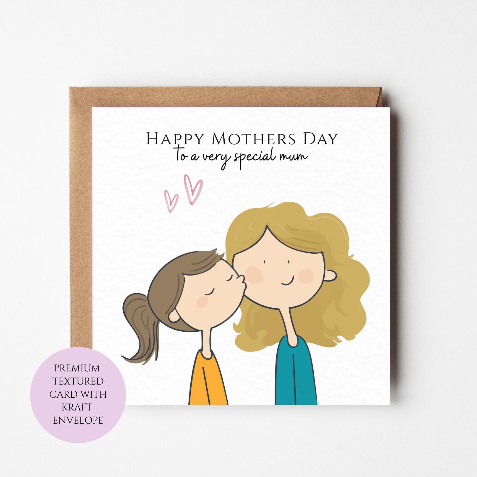 Mum Mothers Day Card Mother and Daughter Illustration Special Mum Card Gift Mothers Day Textured Heartfelt Card Best Mum Love Card Mum Day