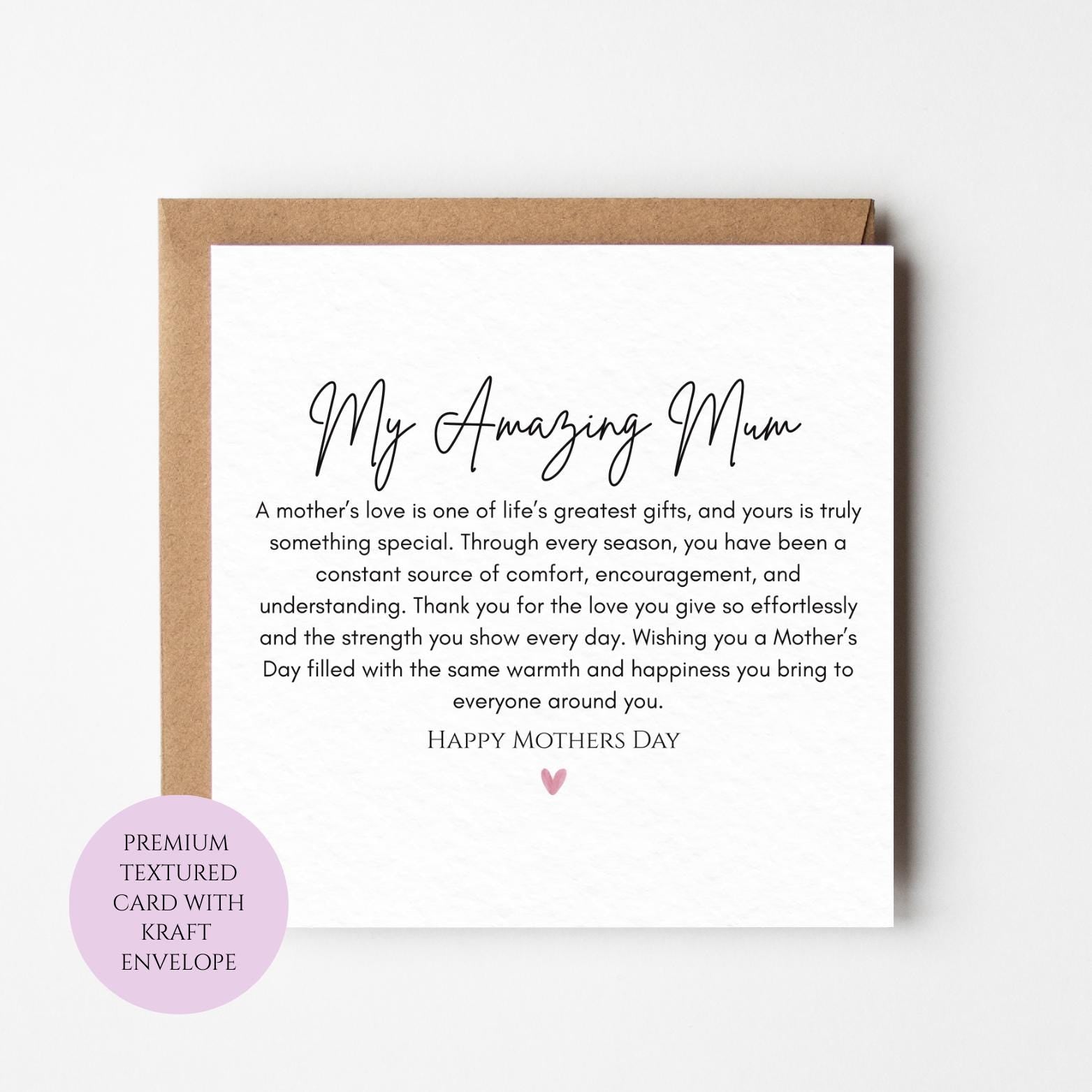 Mum Mothers Day Card My Amazing Mum Heartfelt Message Card Mothers Day Textured Heartfelt Card Best Mum Love Card Mum Day