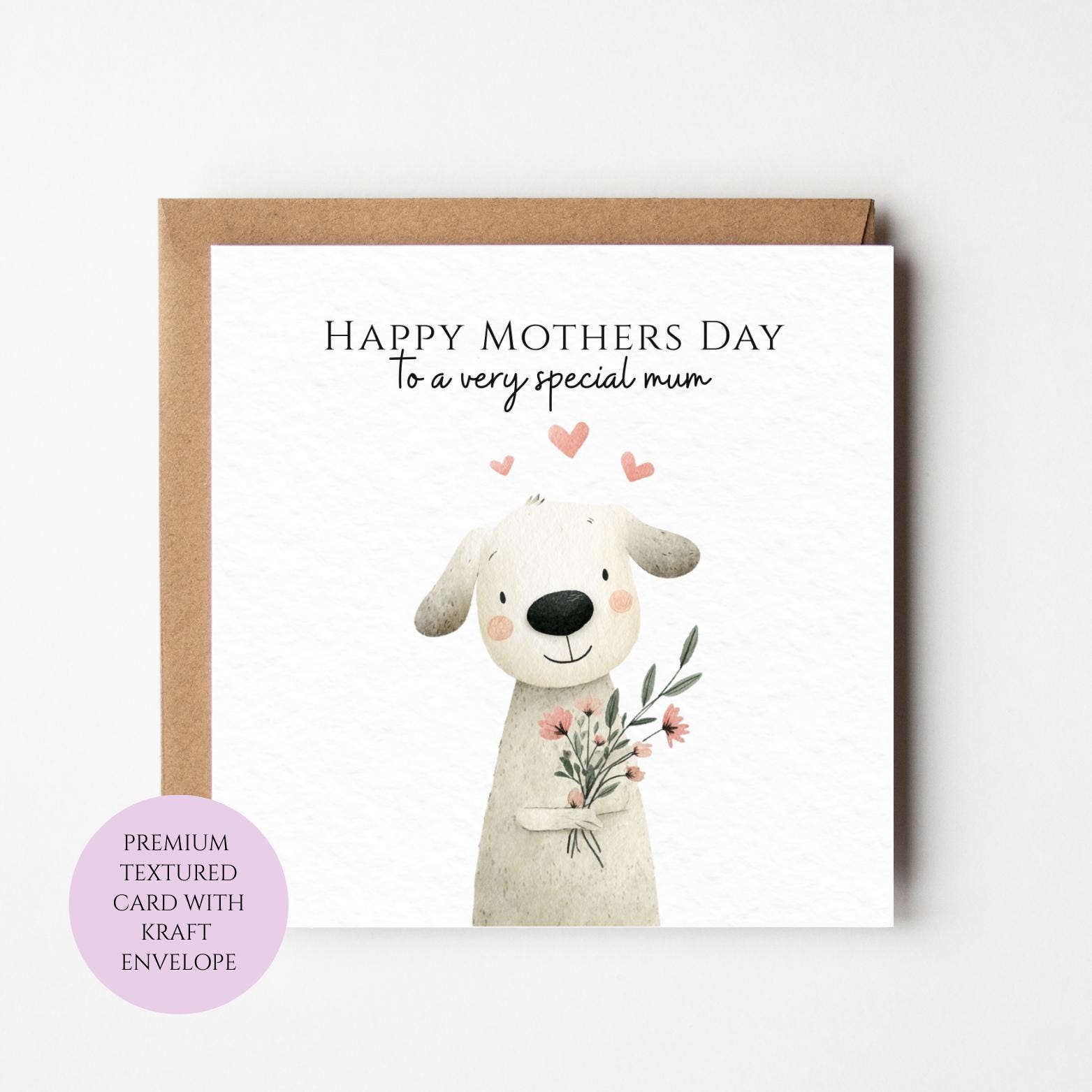 Mum Mothers Day Card Watercolour Dog Cute Puppy Best Mum Card Gift Mothers Day Textured Heartfelt Card Best Mum Love Card Mum Day
