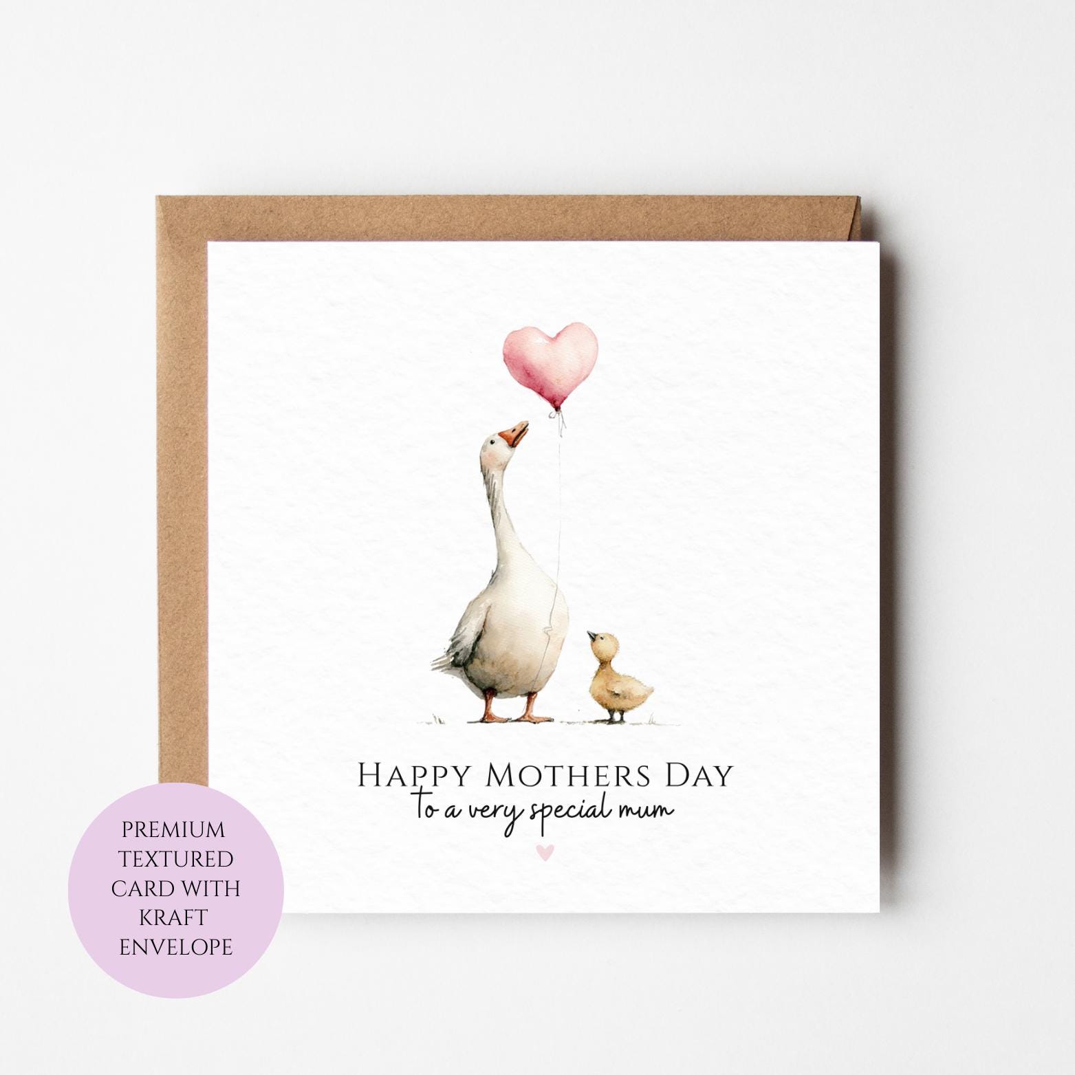 Mum Mothers Day Card Watercolour Goose Duck Cute Farm Animal Best Mum Card Mothers Day Textured Heartfelt Card Best Mum Love Card Mum Day