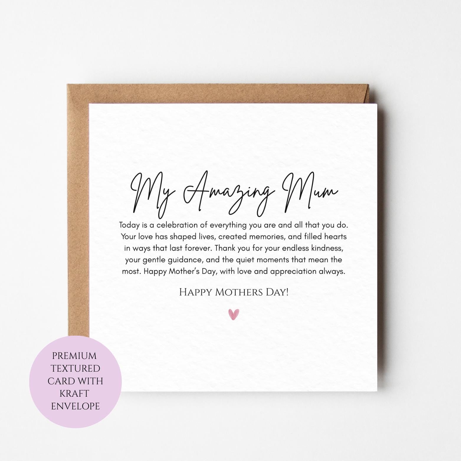 Mum Mothers Day Card My Amazing Mum Meaningful Message Gift Mothers Day Textured Heartfelt Card Best Mum Love Card Mum Day