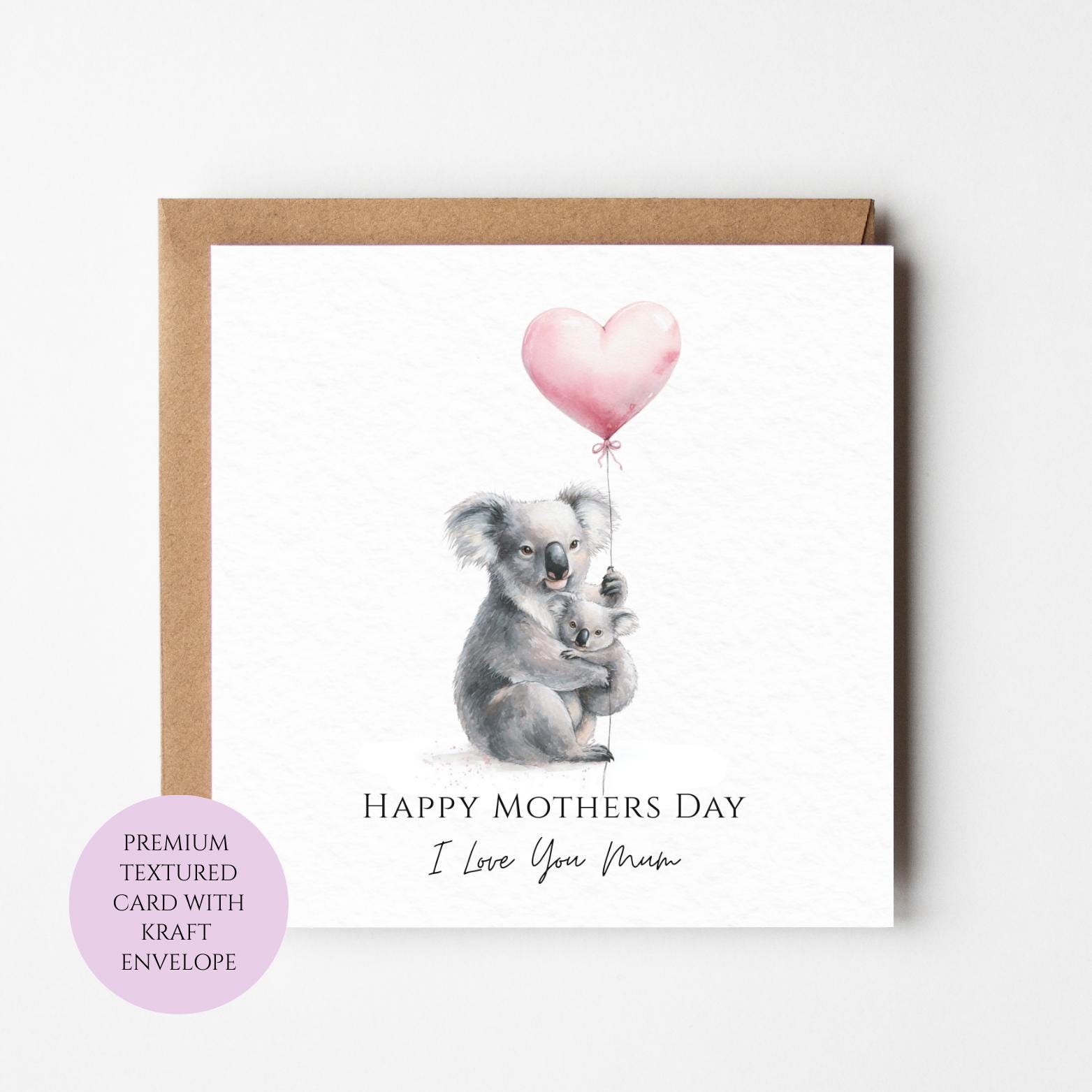Mum Mothers Day Card Watercolour Koala Family Australian Animal Best Mum Gift Mothers Day Textured Heartfelt Card Best Mum Love Card Mum Day