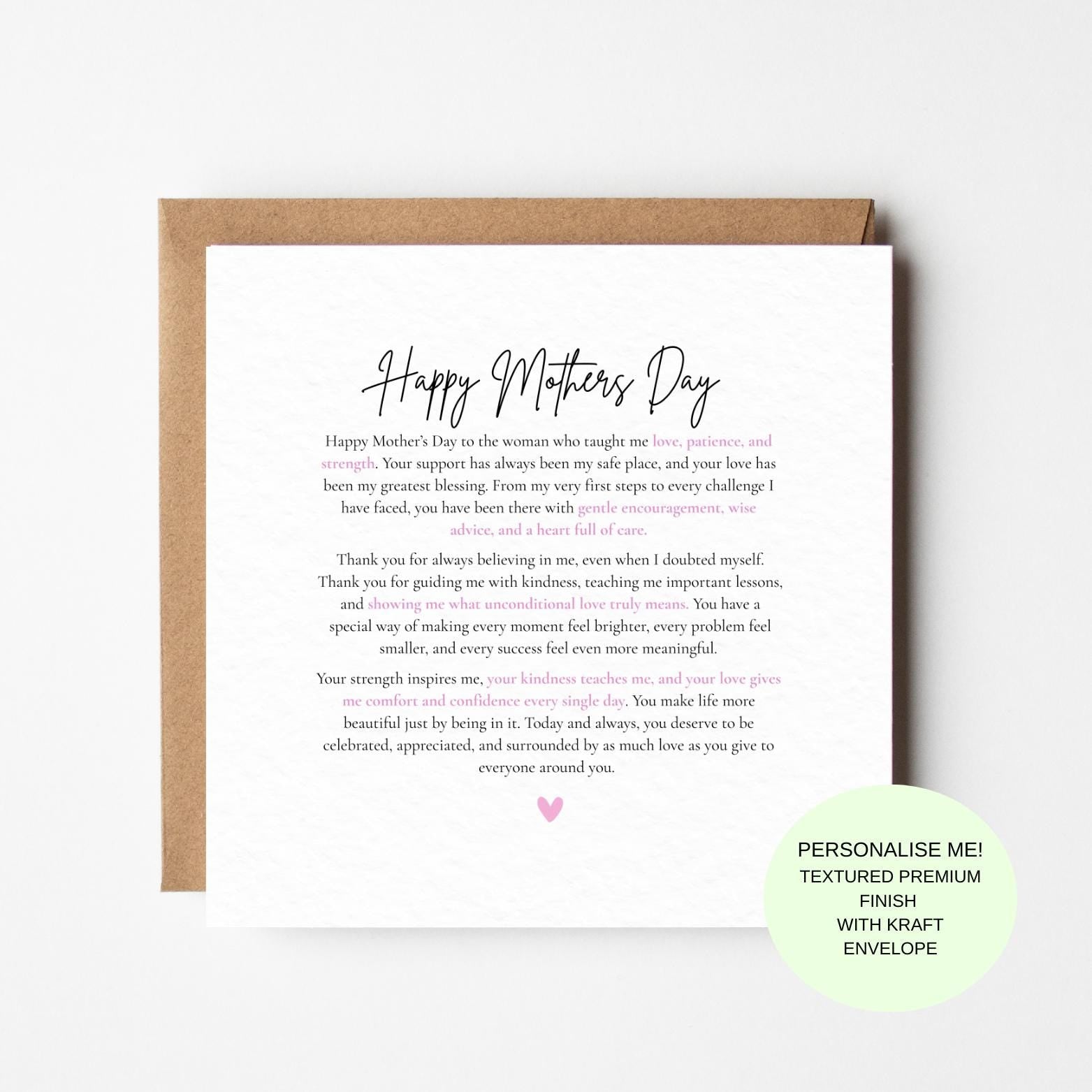 Greeting card with 'Happy Mother's Day' message on a white background