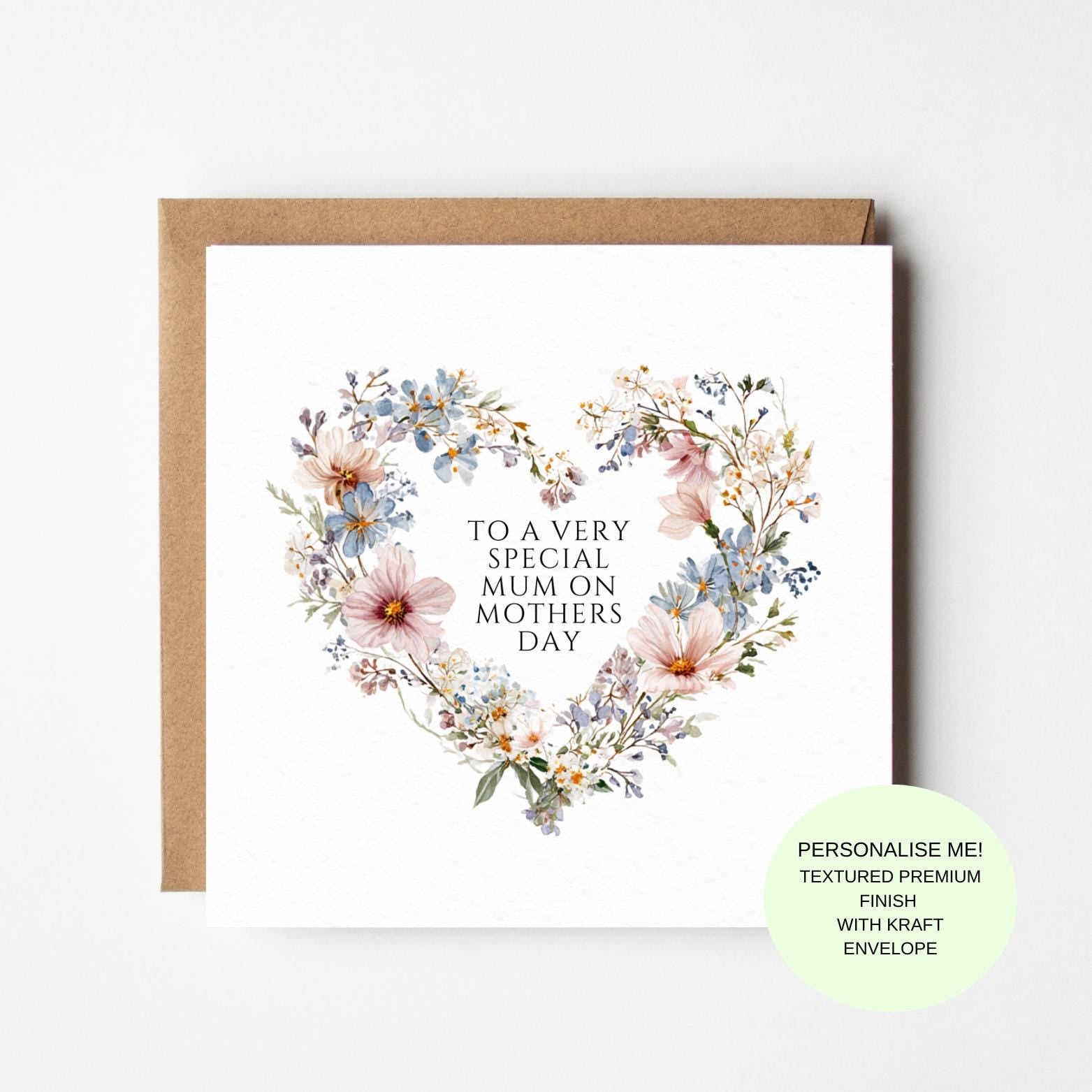 To A Very Special Mum Mother’s Day Card Floral Heart Wreath Elegant Mum Card Best Mum Card for Mothers Day Love My Mum Card, Gift for Mum