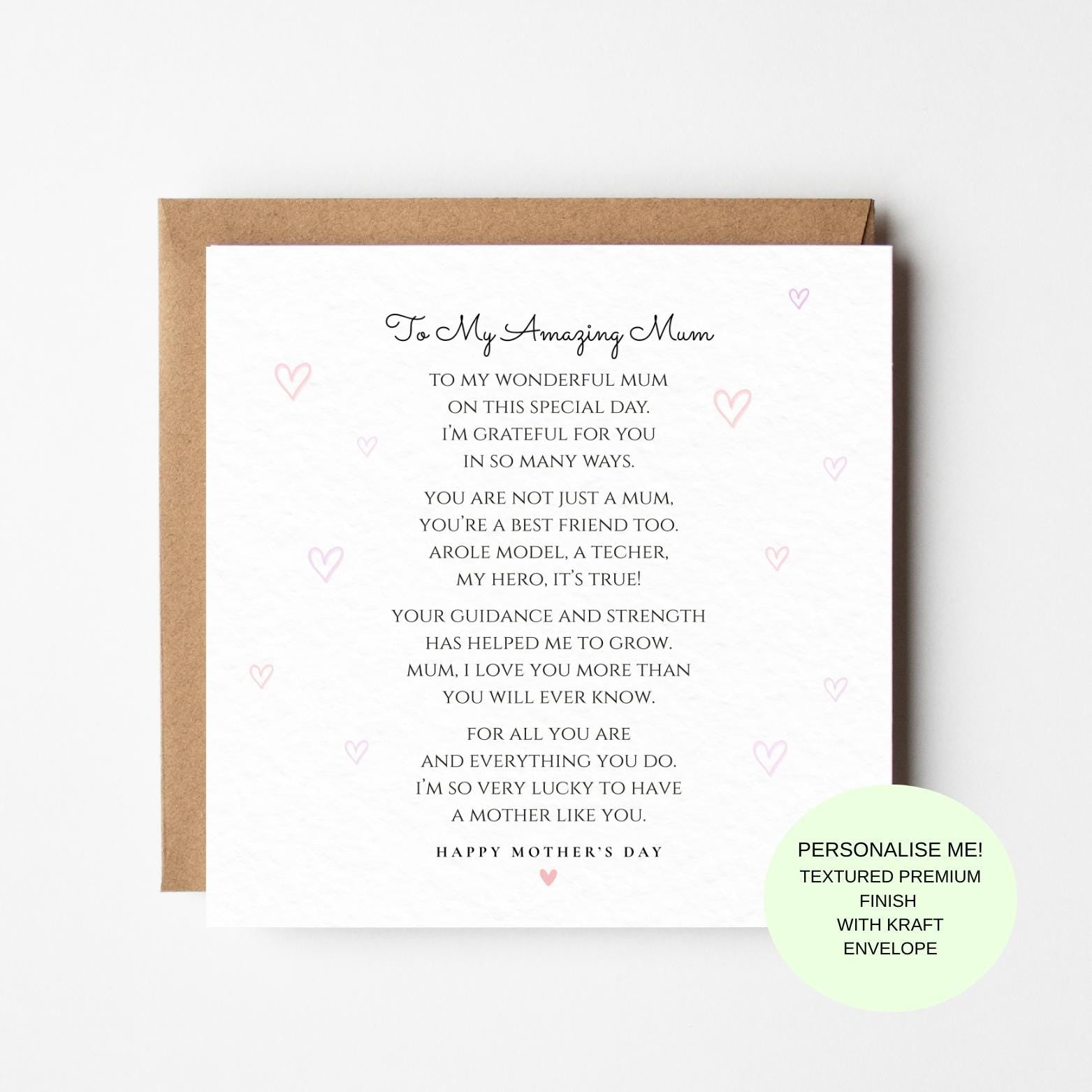 To My Amazing Mum Mother’s Day Card Heartfelt Poem Special Mum Appreciation Keepsake